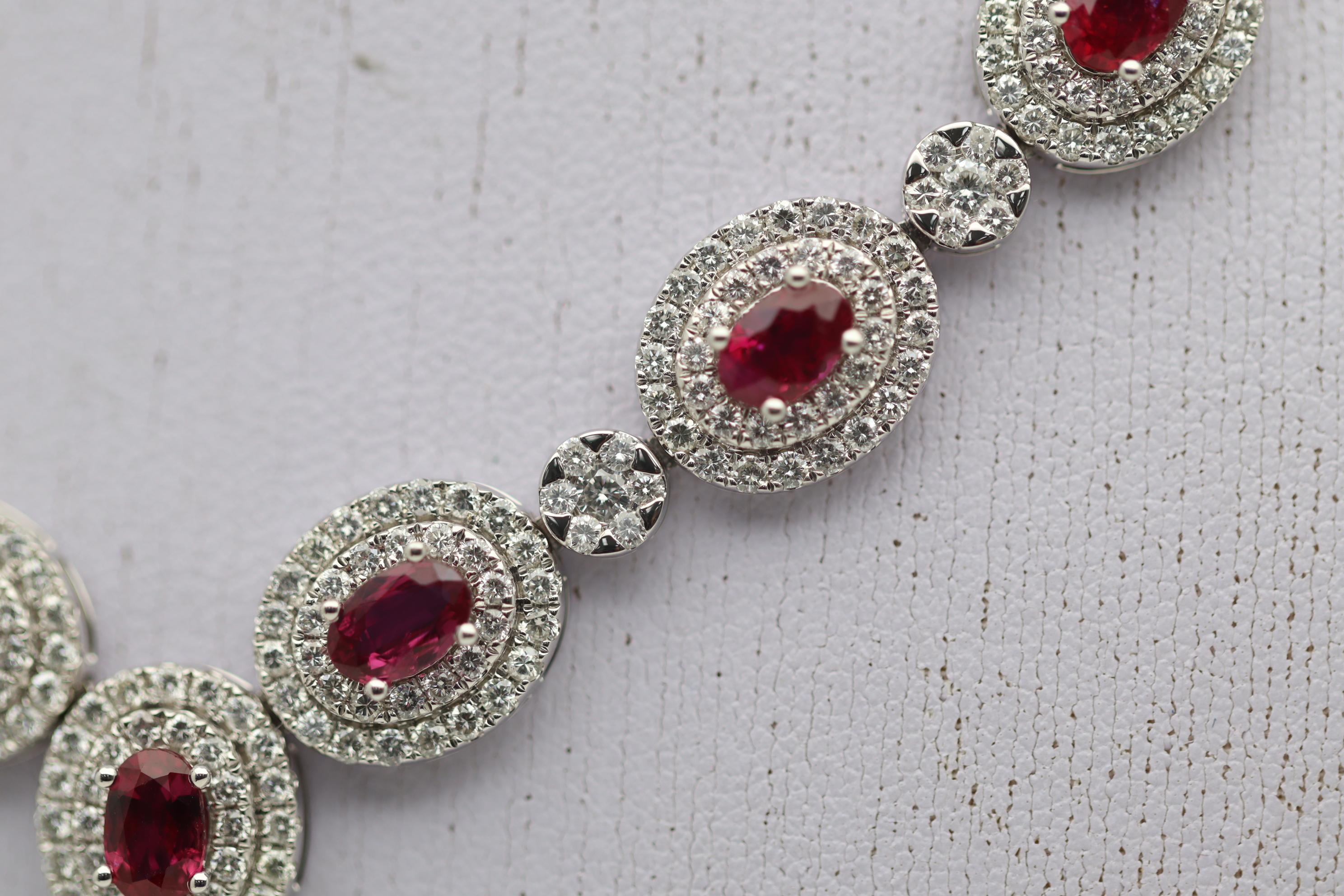 Oval Cut Ruby Diamond Gold Evening Dress Necklace For Sale