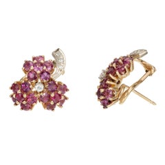 Blumenohrringe, Rubin Diamant Gold