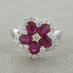 Ruby Diamond Gold Flower Ring