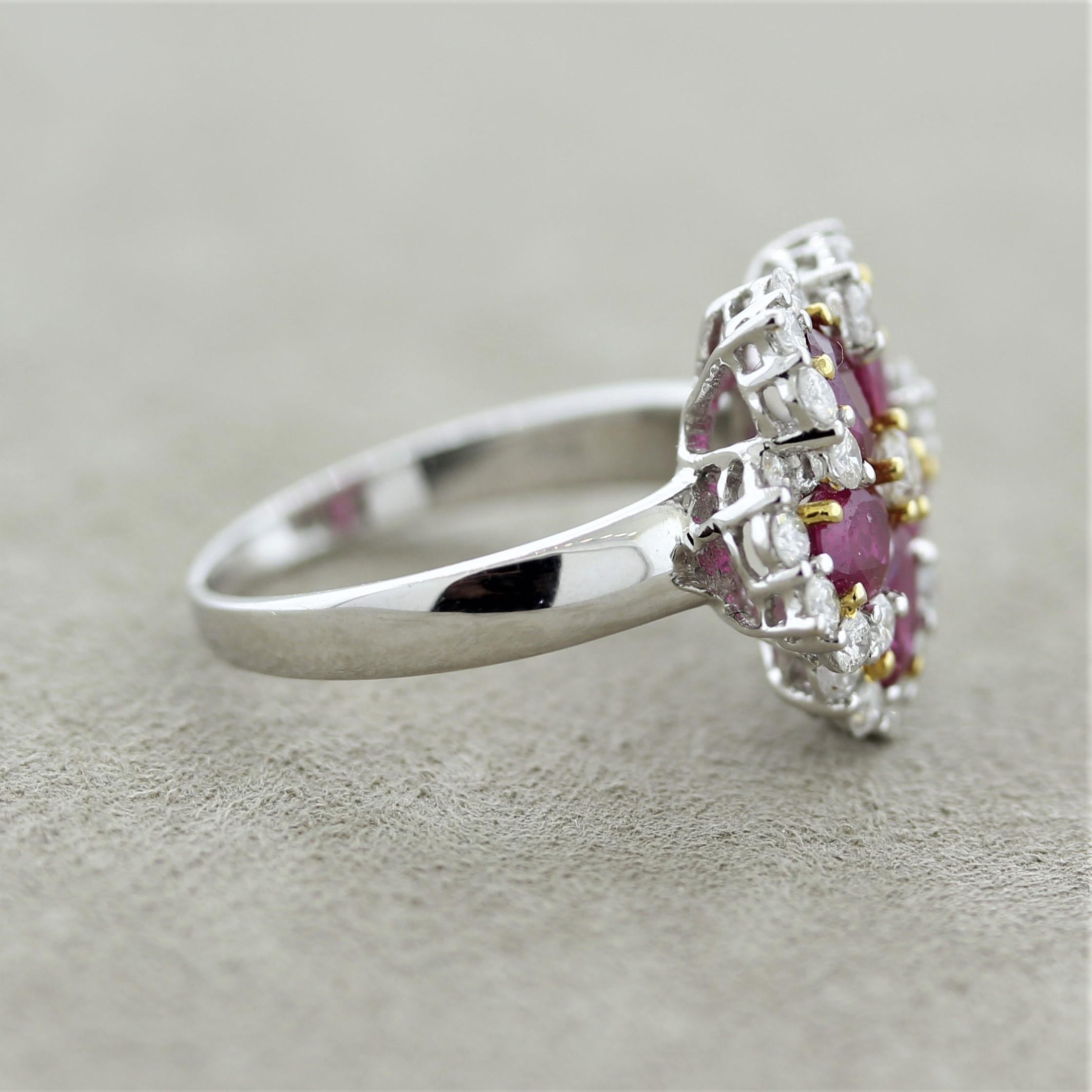 Women's Ruby Diamond Gold Flower Ring For Sale