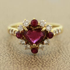 Ruby Diamond Gold Heart Ring