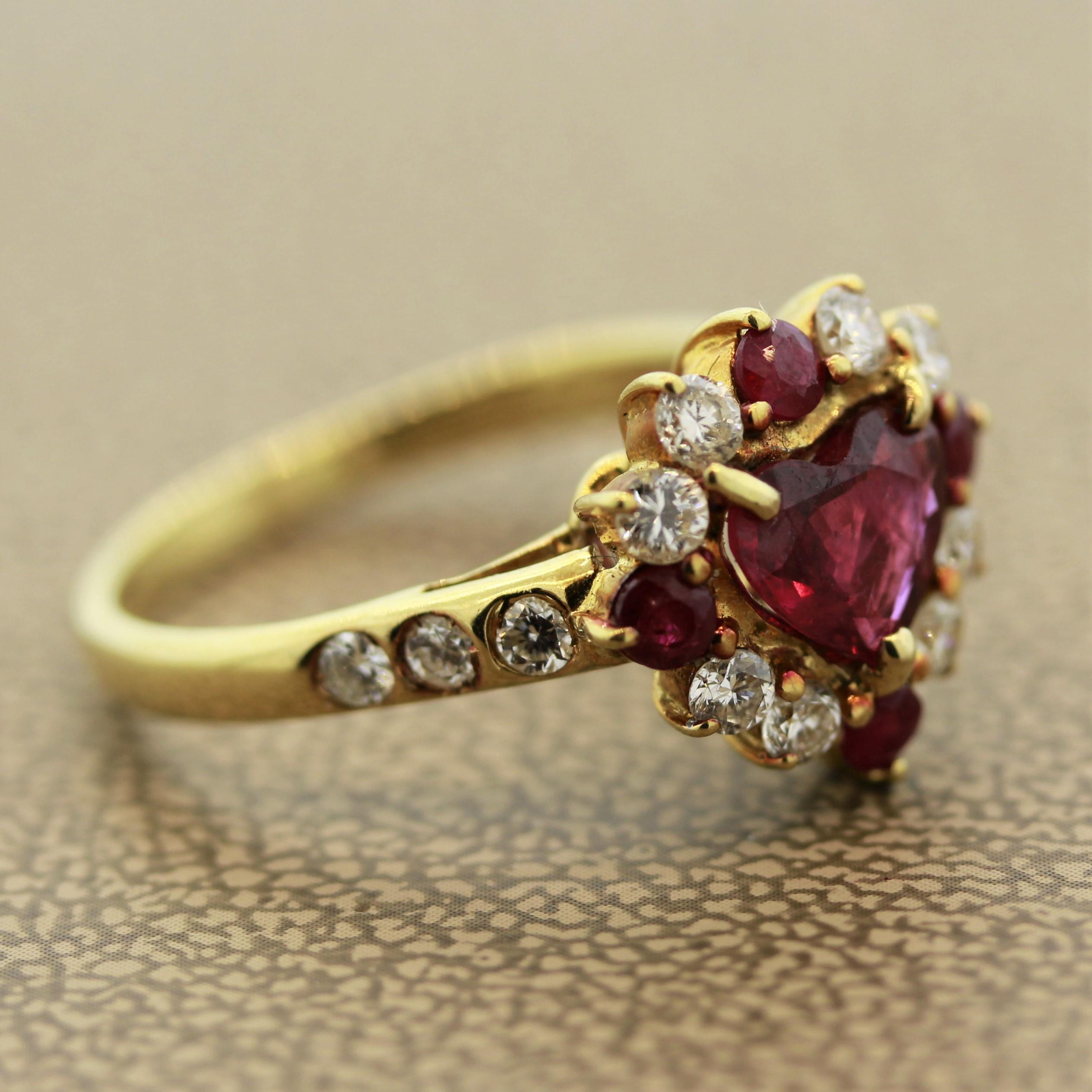 Ruby Diamond Gold Heart Ring 2