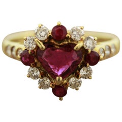 Ruby Diamond Gold Heart Ring
