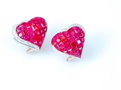 Ruby Diamond Gold Heart Stud Earrings