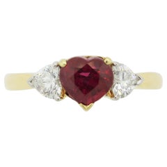 Ruby Diamond Gold Heart Three-Stone Ring