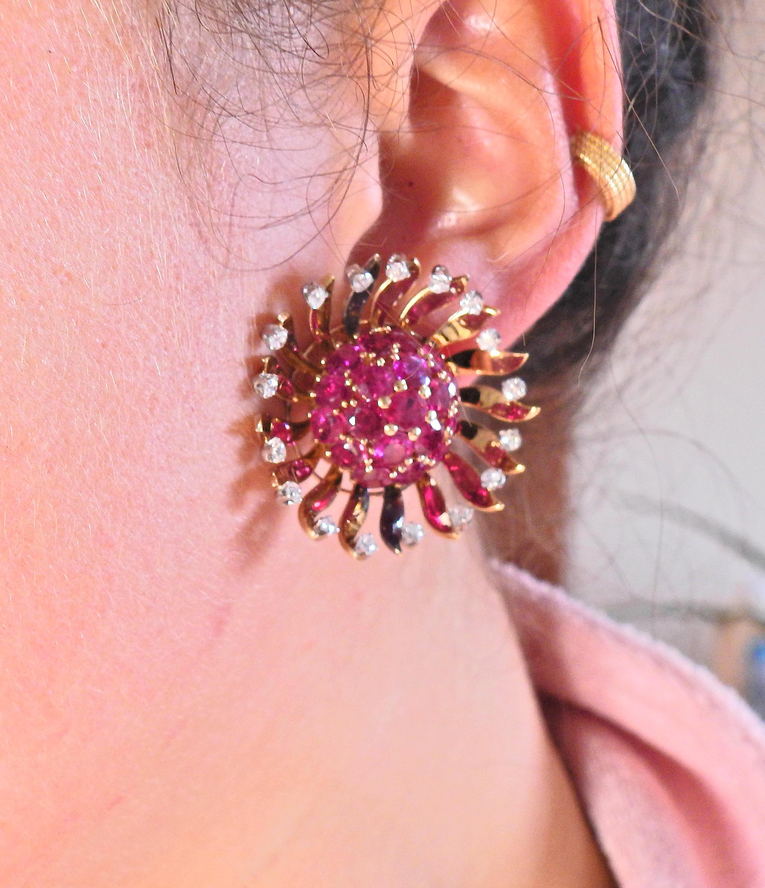 Women's Ruby Diamond Gold Large Earrings