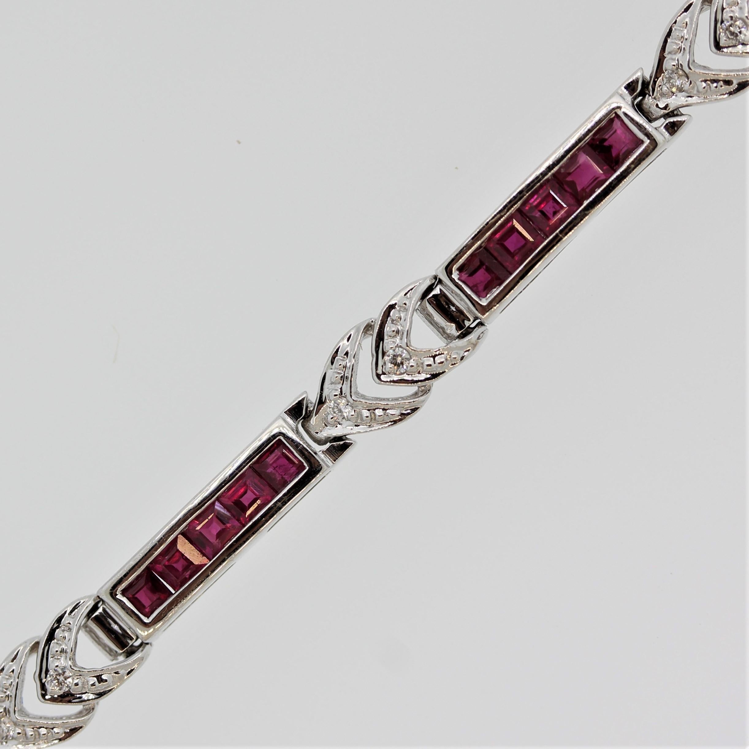 Mixed Cut Ruby Diamond Gold Line Bracelet