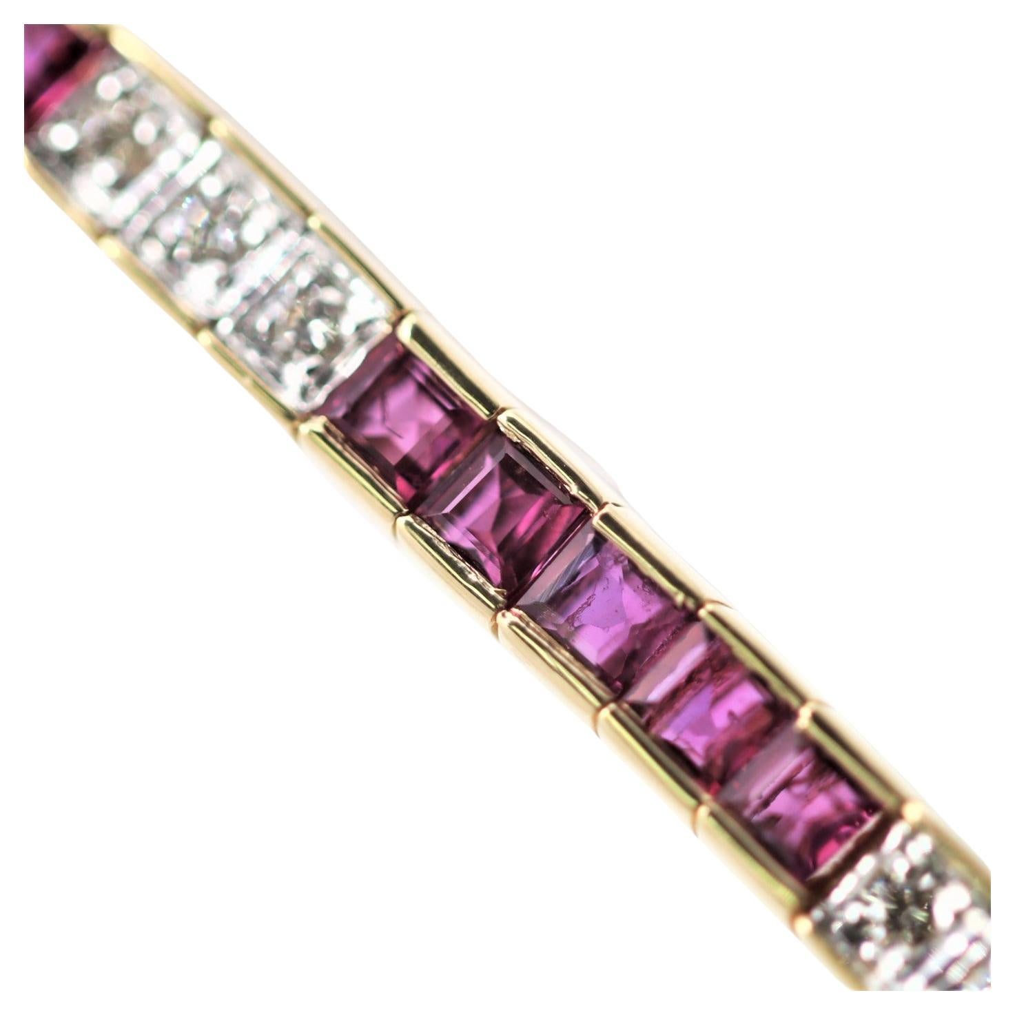 Ruby Diamond Gold Line Tennis Bracelet For Sale