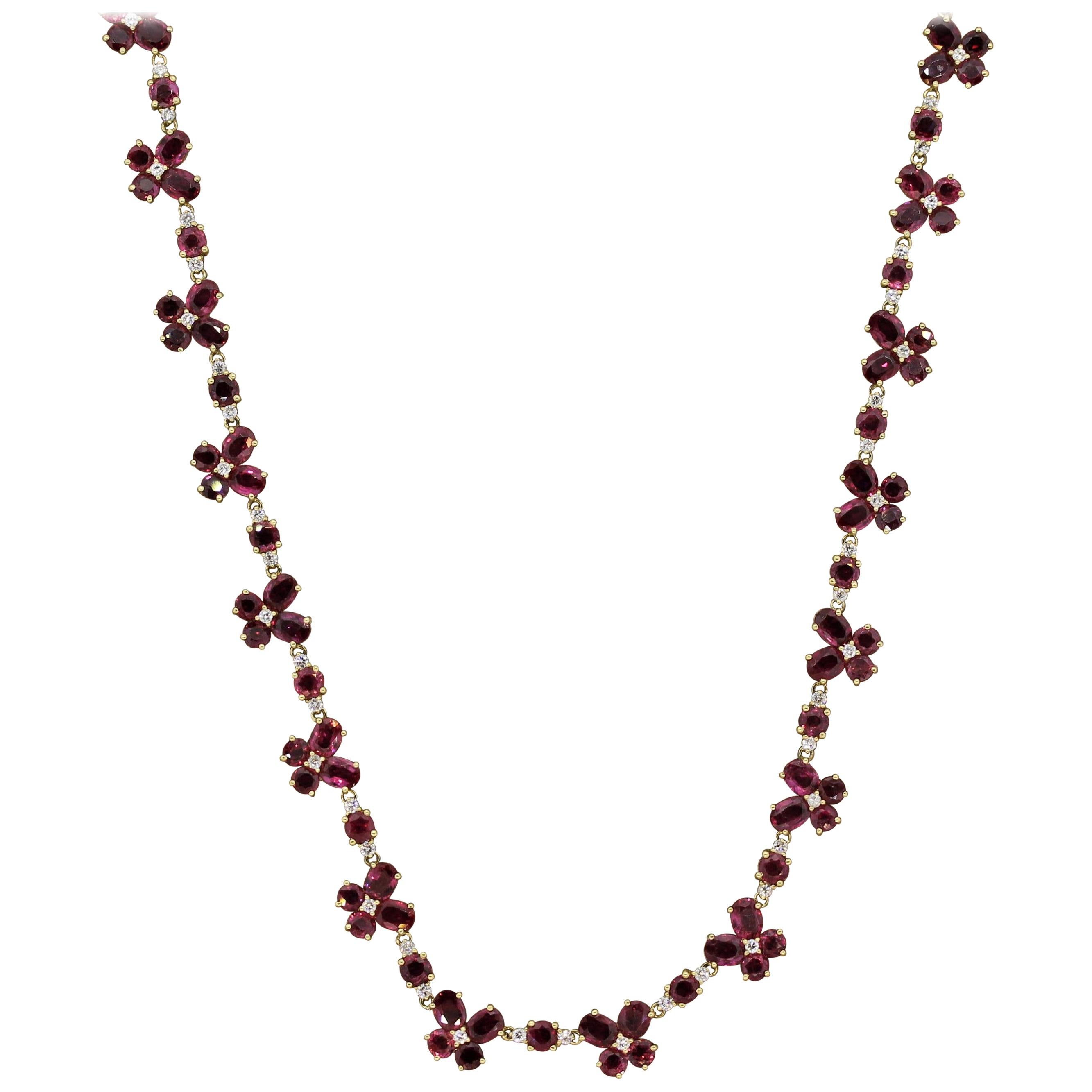 Ruby Diamond Gold Long Necklace For Sale