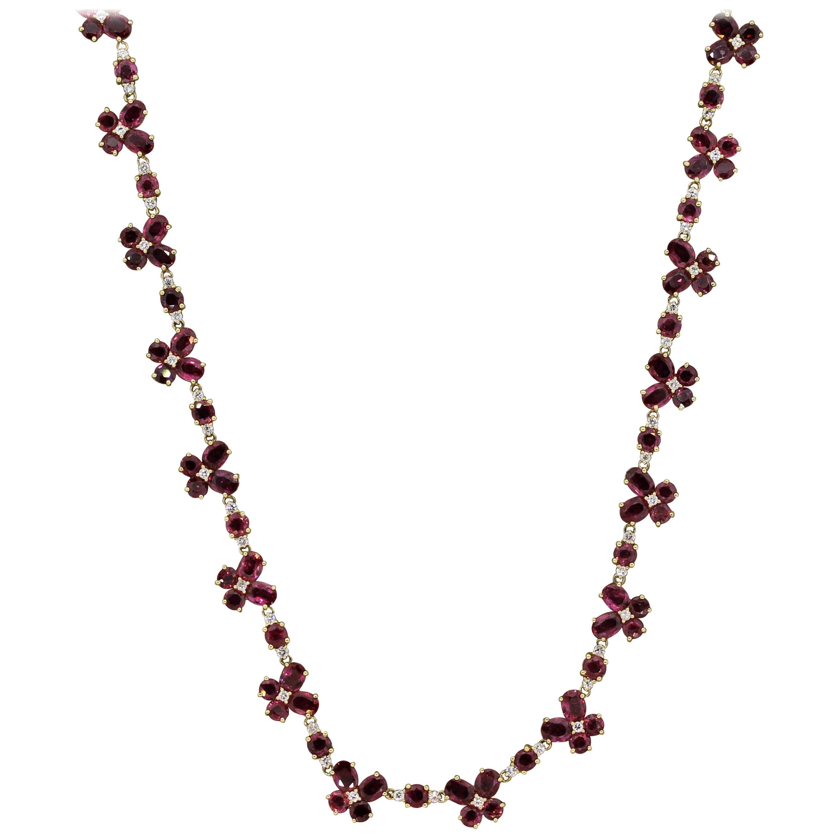 Ruby Diamond Gold Long Necklace