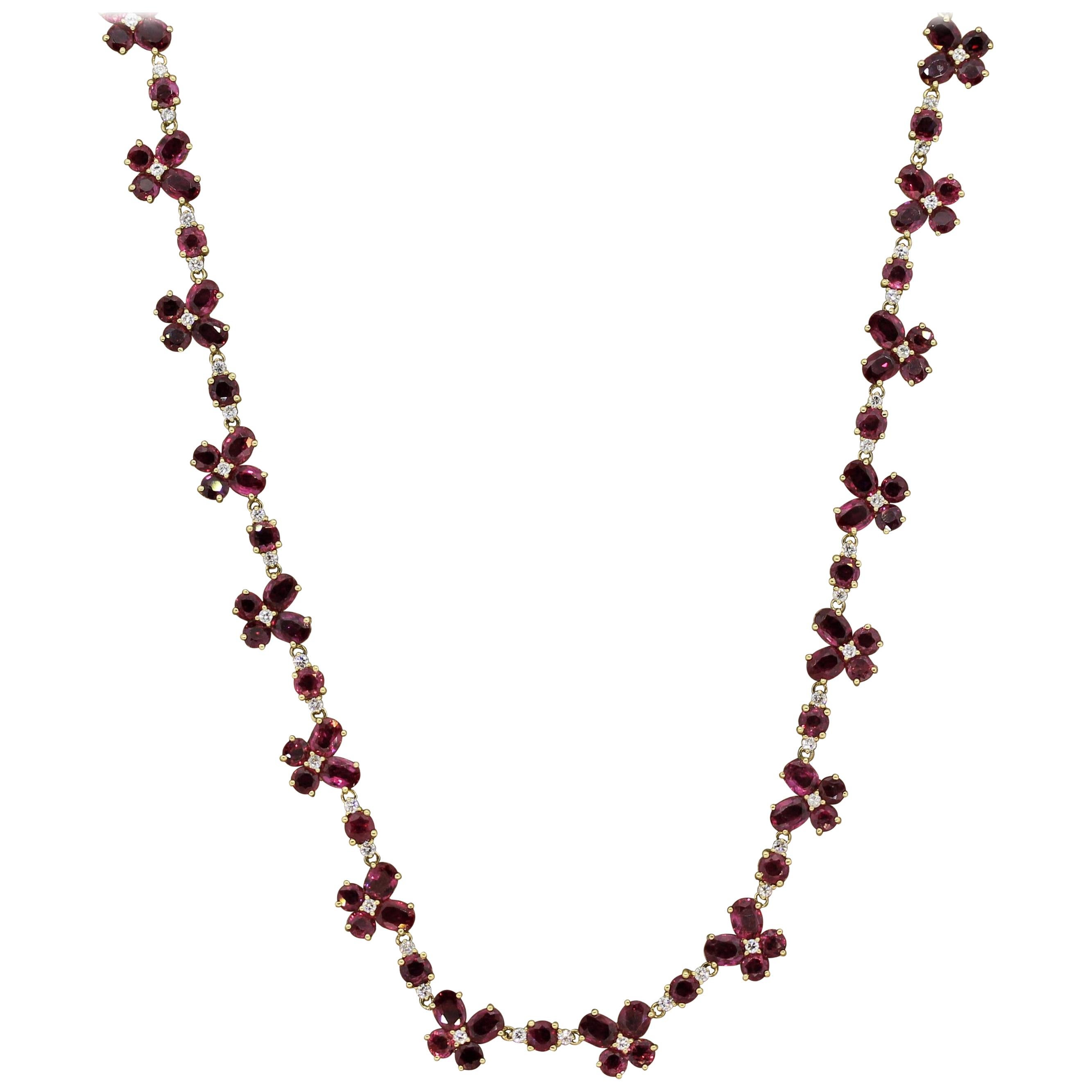 Ruby Diamond Gold Long Necklace