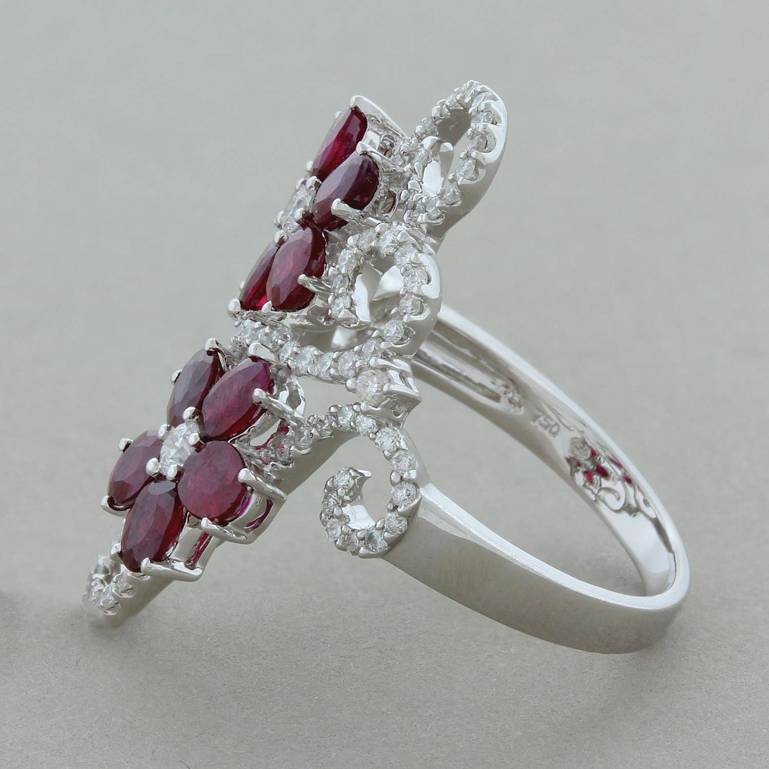 Oval Cut Ruby Diamond Gold Navette Ring