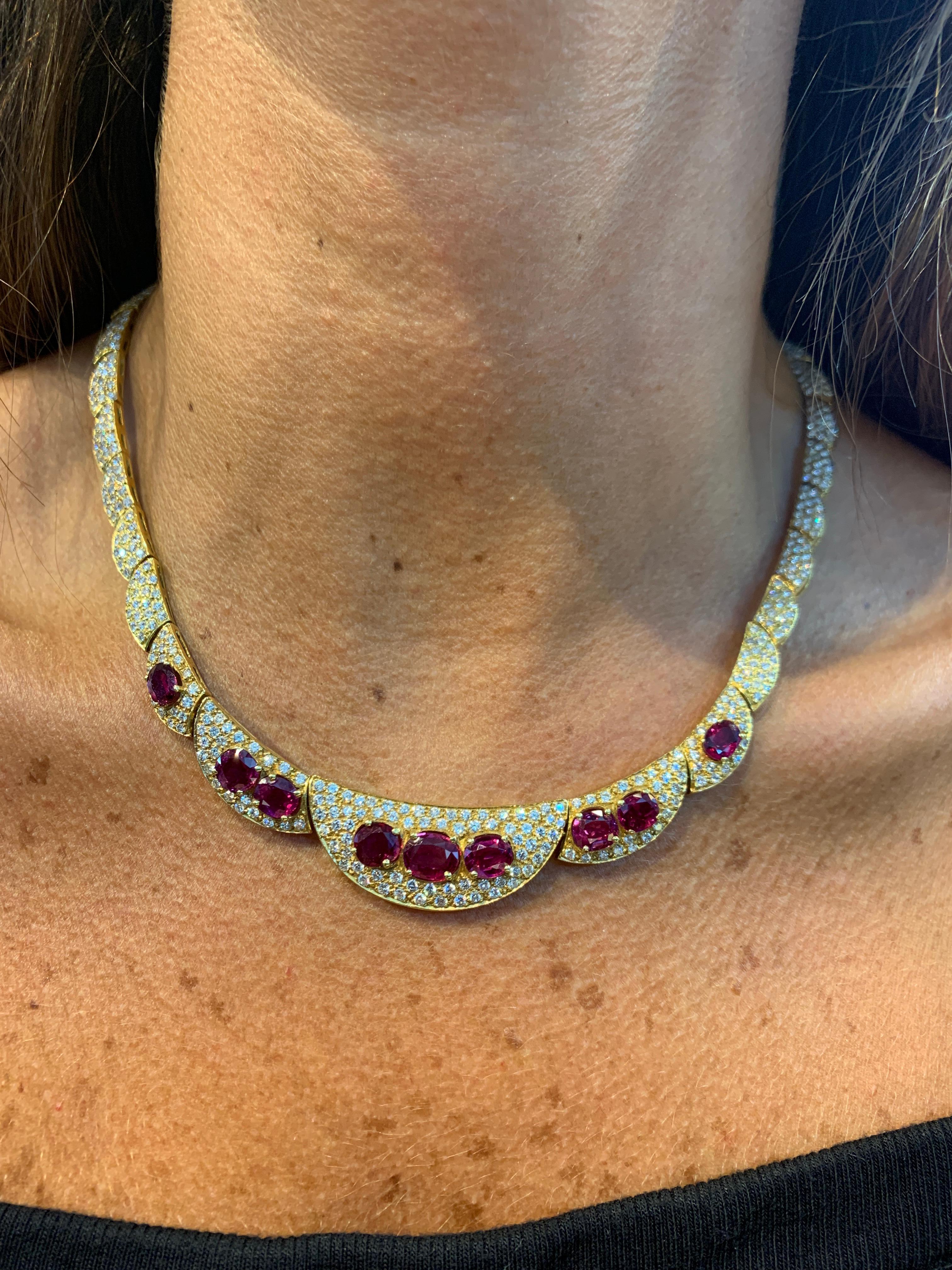 Women's Ruby and Diamond Gold Necklace For Sale