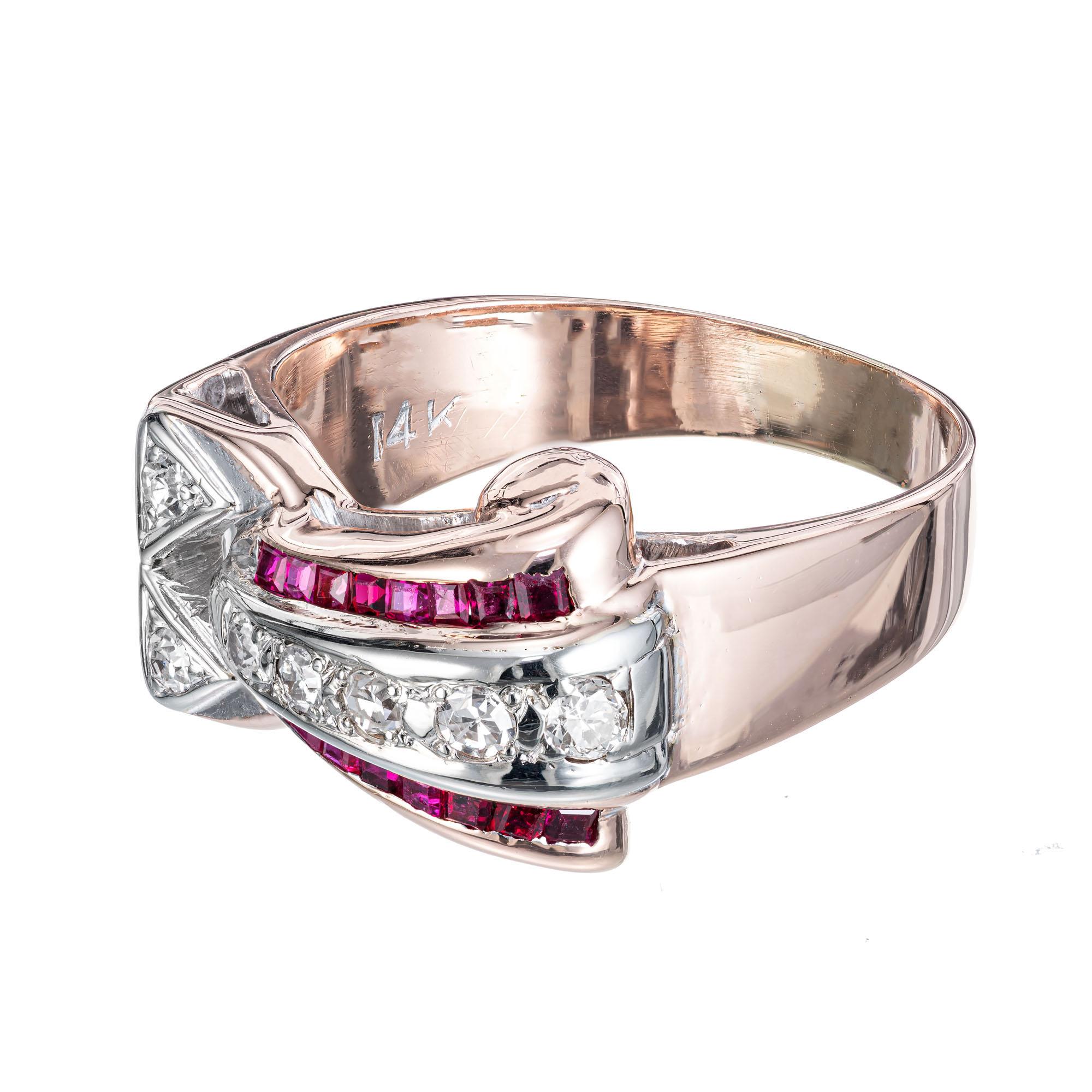 Single Cut Ruby Diamond Gold Palladium Ring For Sale