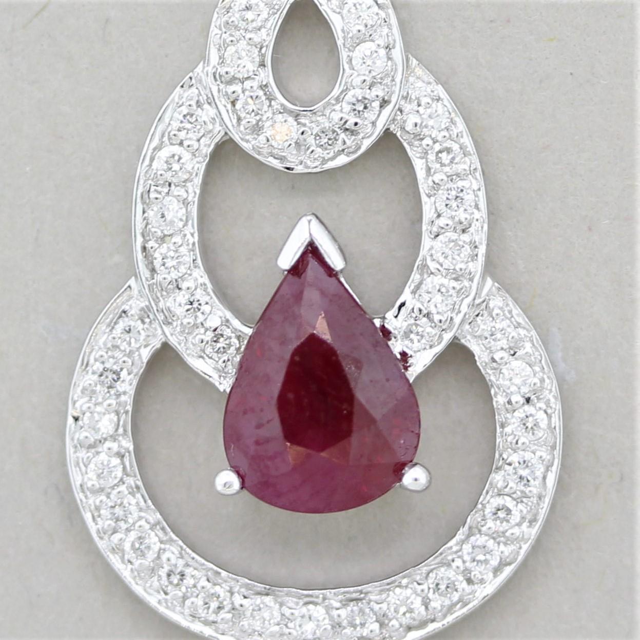 Mixed Cut Ruby Diamond Gold Pendant For Sale