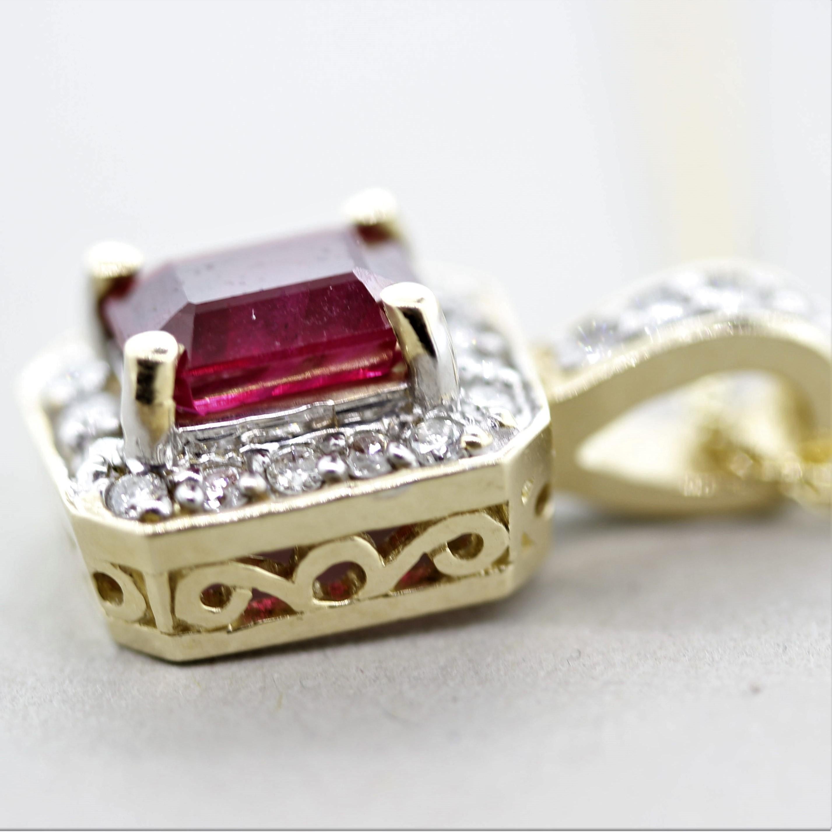 Ruby Diamond Gold Pendant In New Condition In Beverly Hills, CA