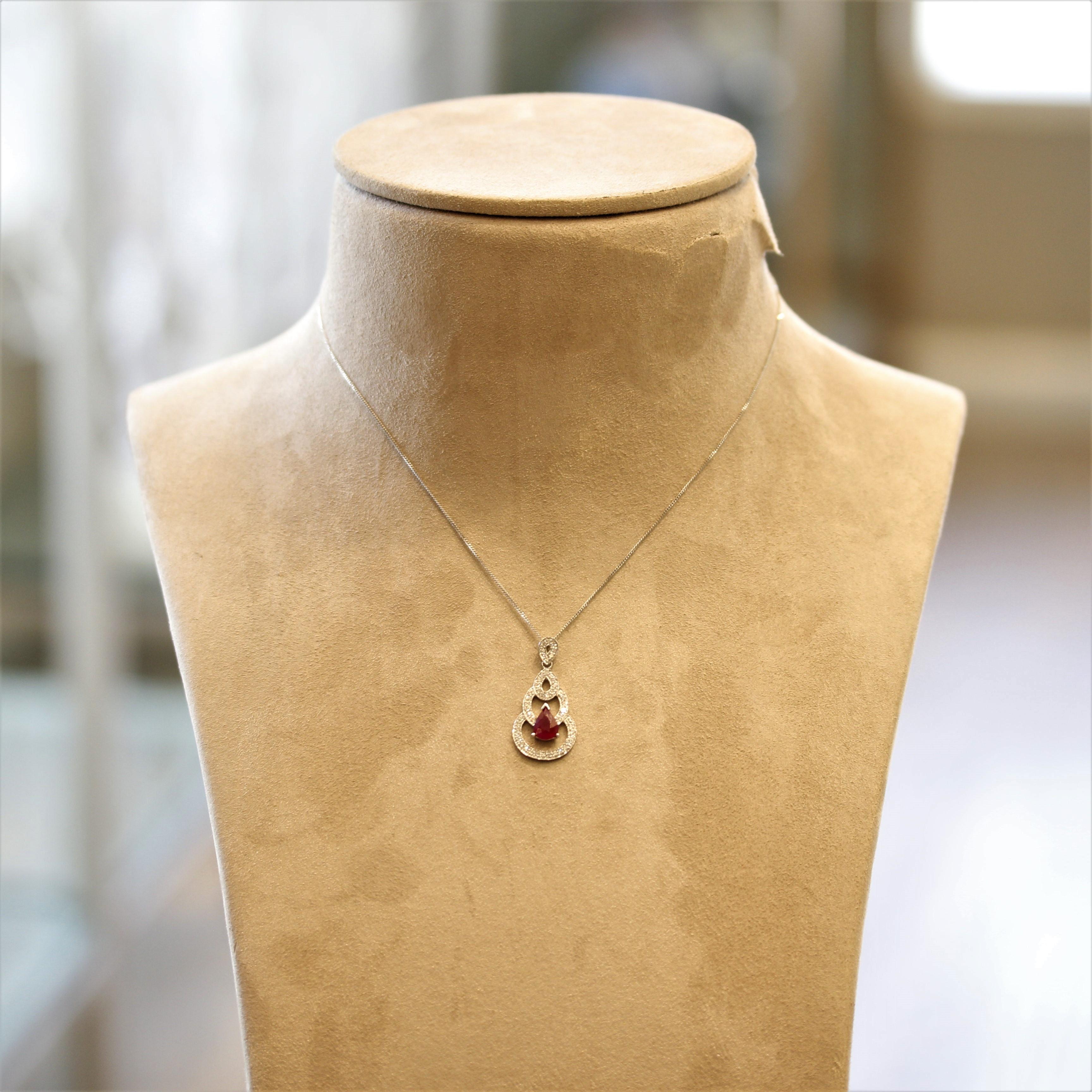 Women's Ruby Diamond Gold Pendant For Sale
