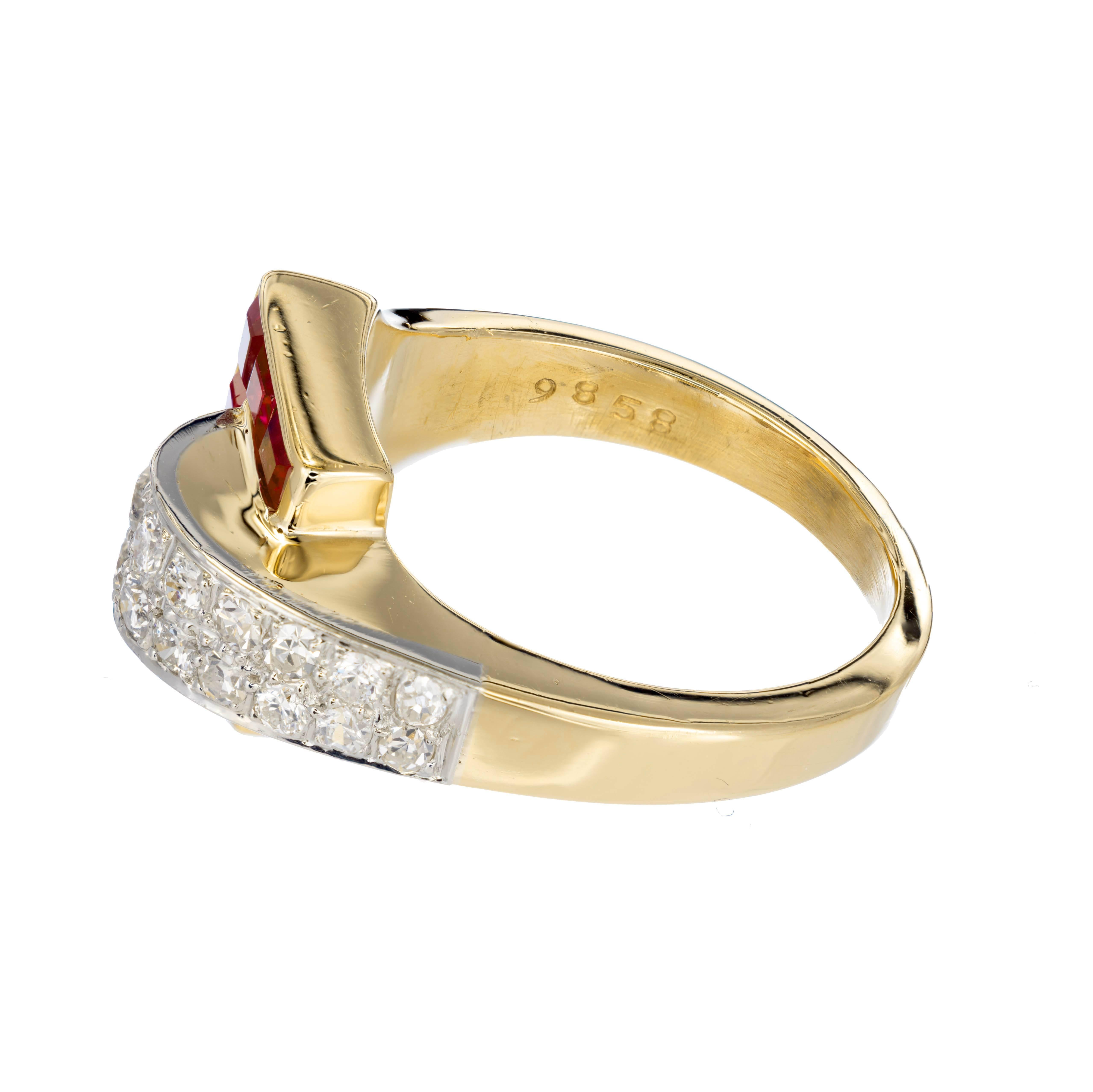 Round Cut GIA Certified 1.25 Carat Ruby Diamond Gold Platinum Buckle Cocktail Ring For Sale