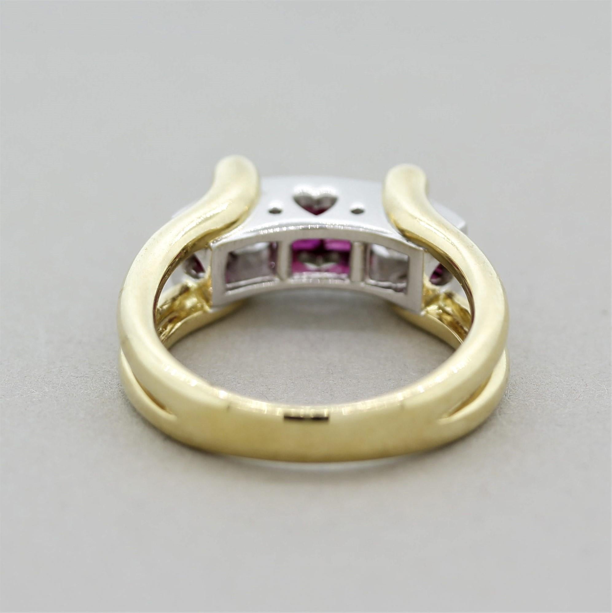 Ruby Diamond Gold and Platinum “Love” Ring In New Condition For Sale In Beverly Hills, CA