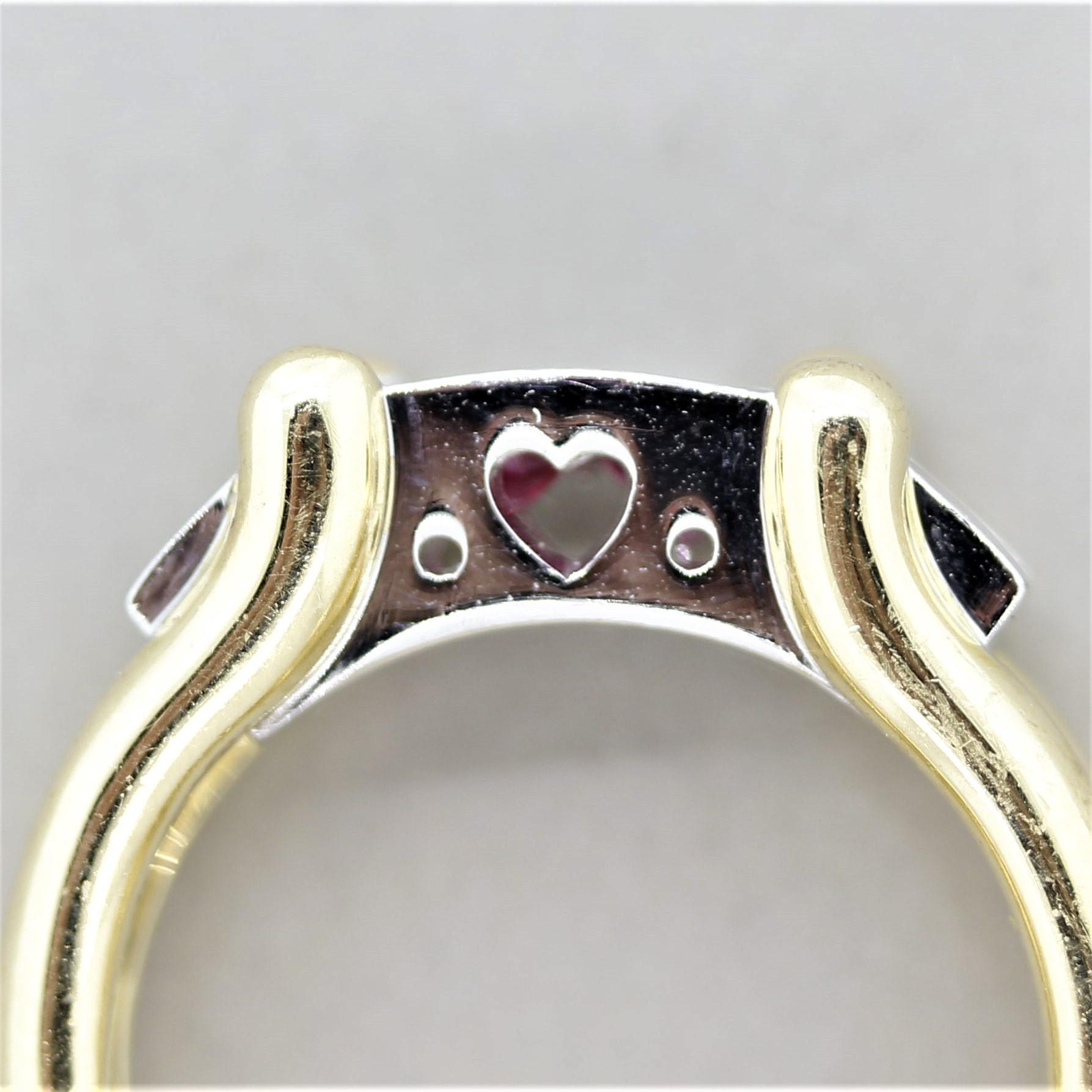 Ruby Diamond Gold and Platinum “Love” Ring For Sale 1