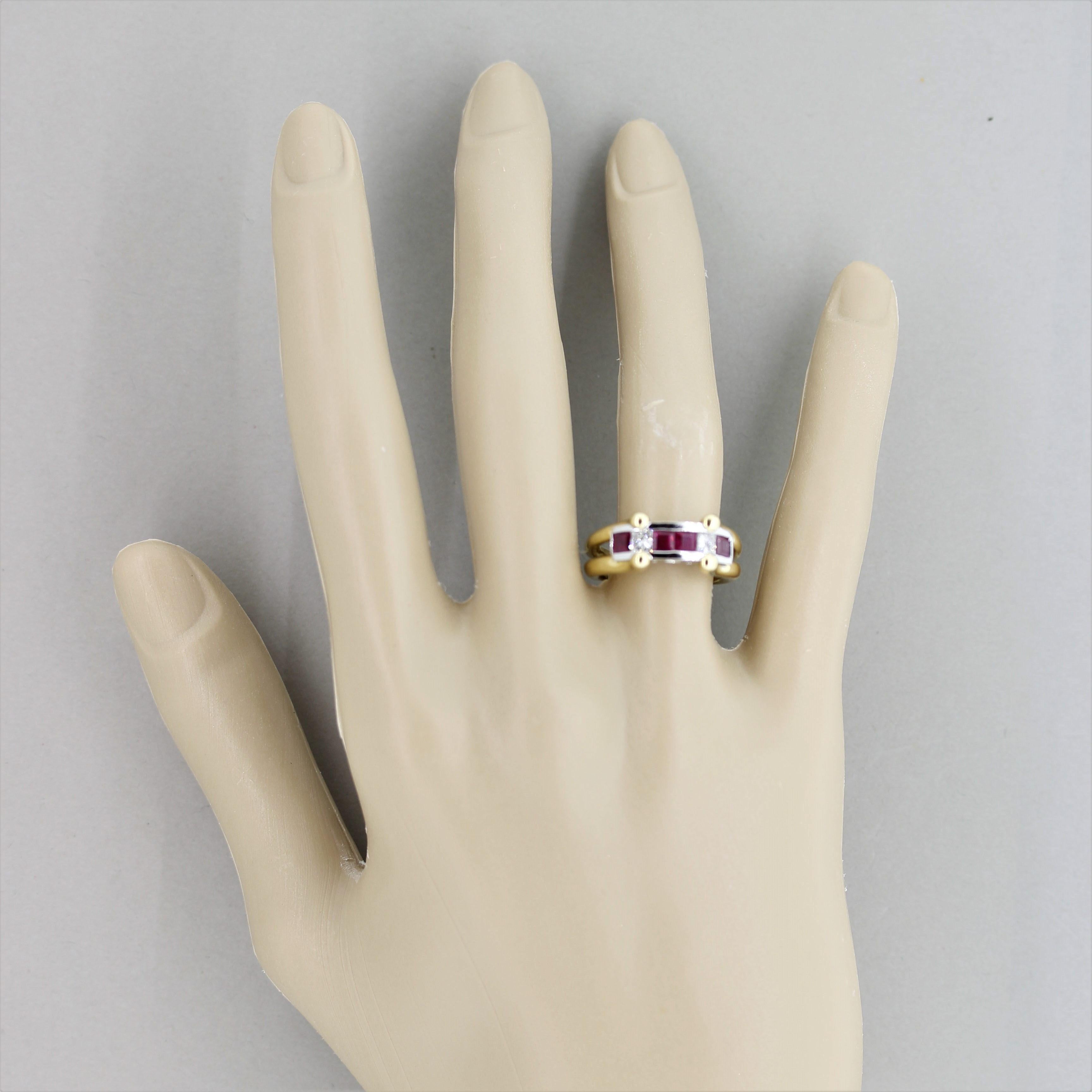 Ruby Diamond Gold and Platinum “Love” Ring For Sale 3