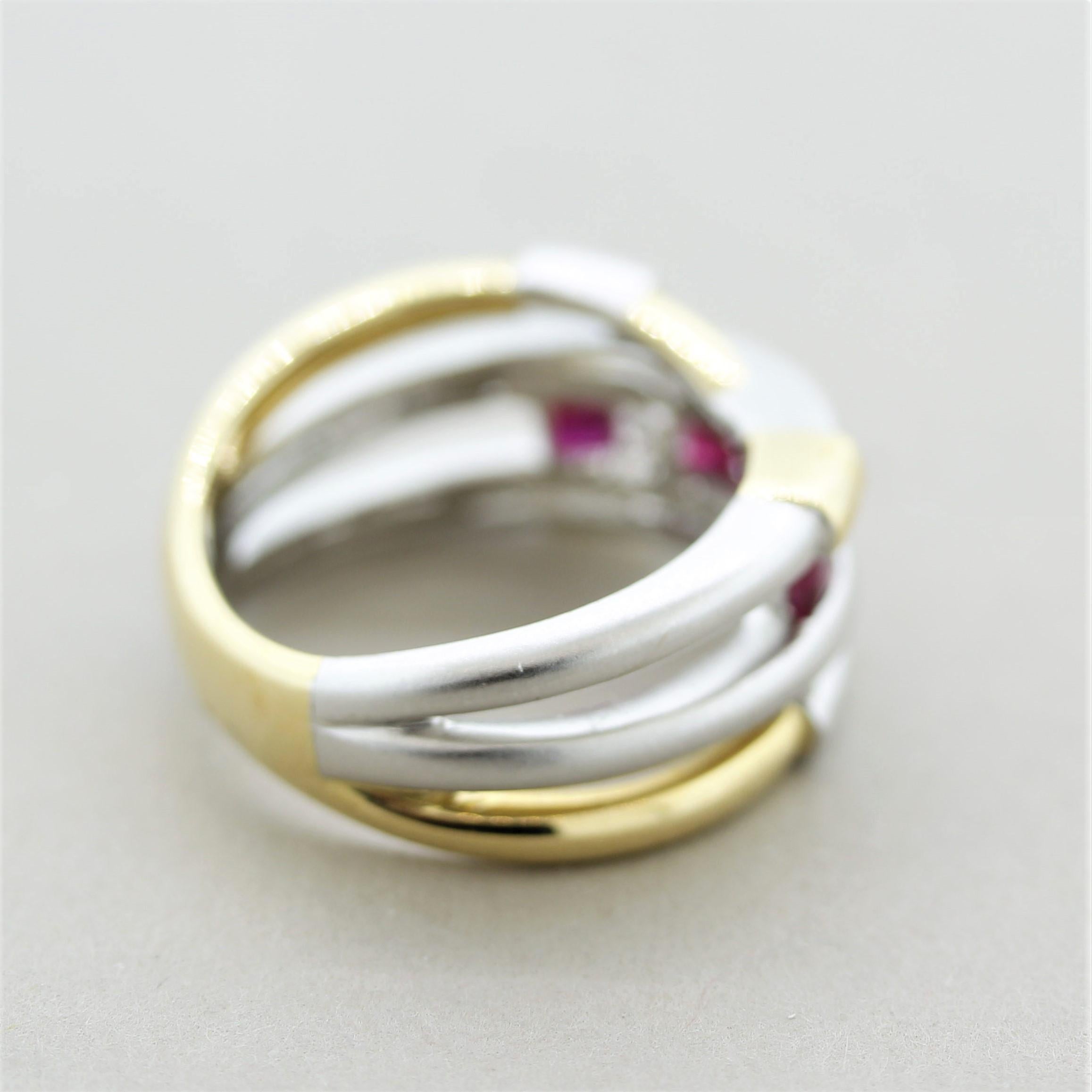 Ruby Diamond Gold & Platinum Two-Tone Wrap Ring In New Condition For Sale In Beverly Hills, CA