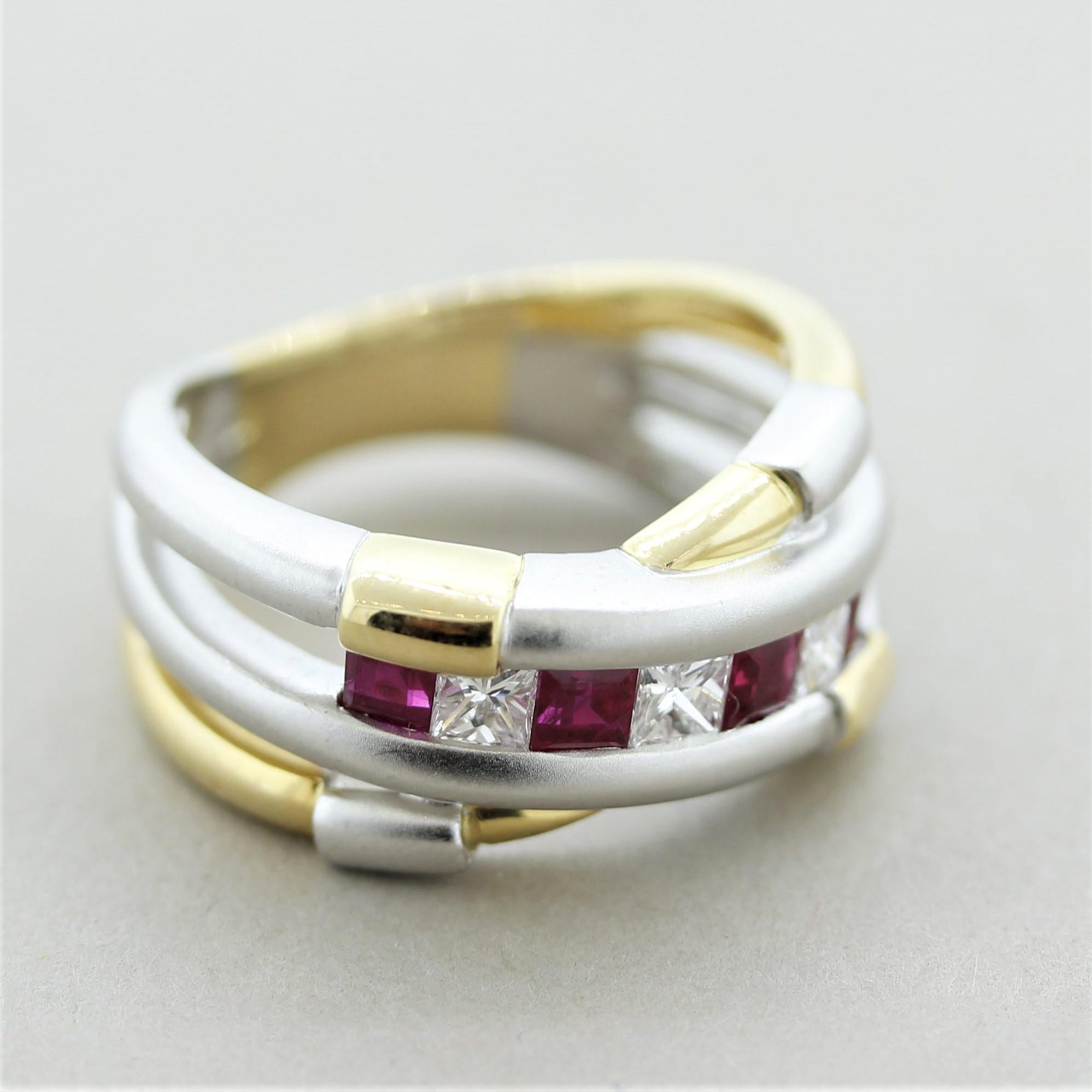 Women's Ruby Diamond Gold & Platinum Two-Tone Wrap Ring For Sale