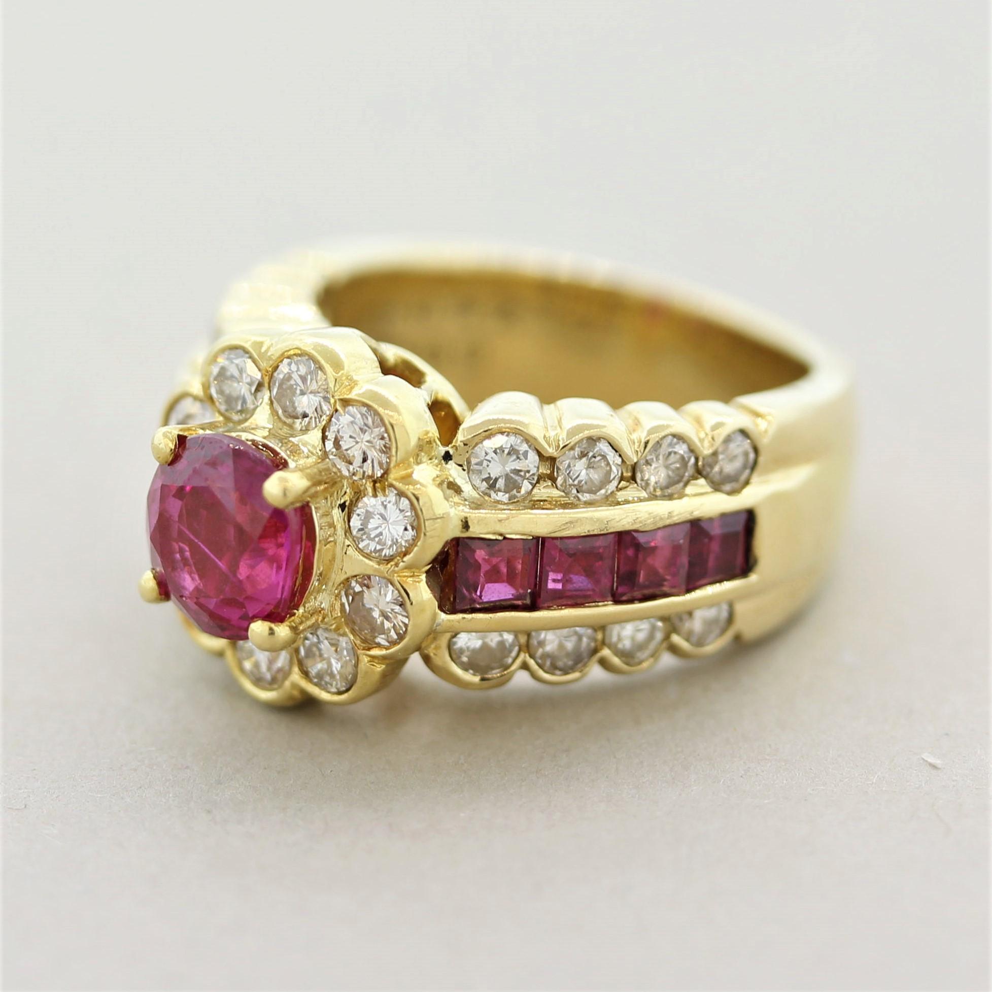 Mixed Cut Ruby Diamond Gold Ring For Sale