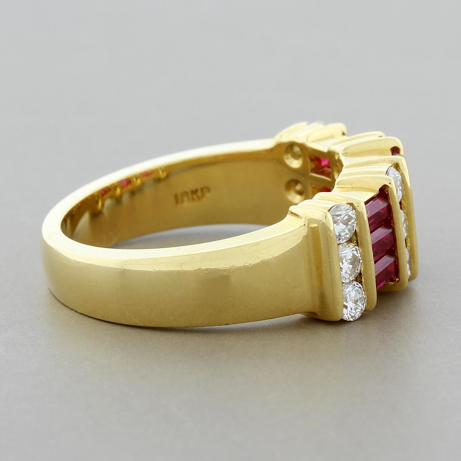 Gemlok Ruby Diamond Gold Band Ring In Excellent Condition In Beverly Hills, CA