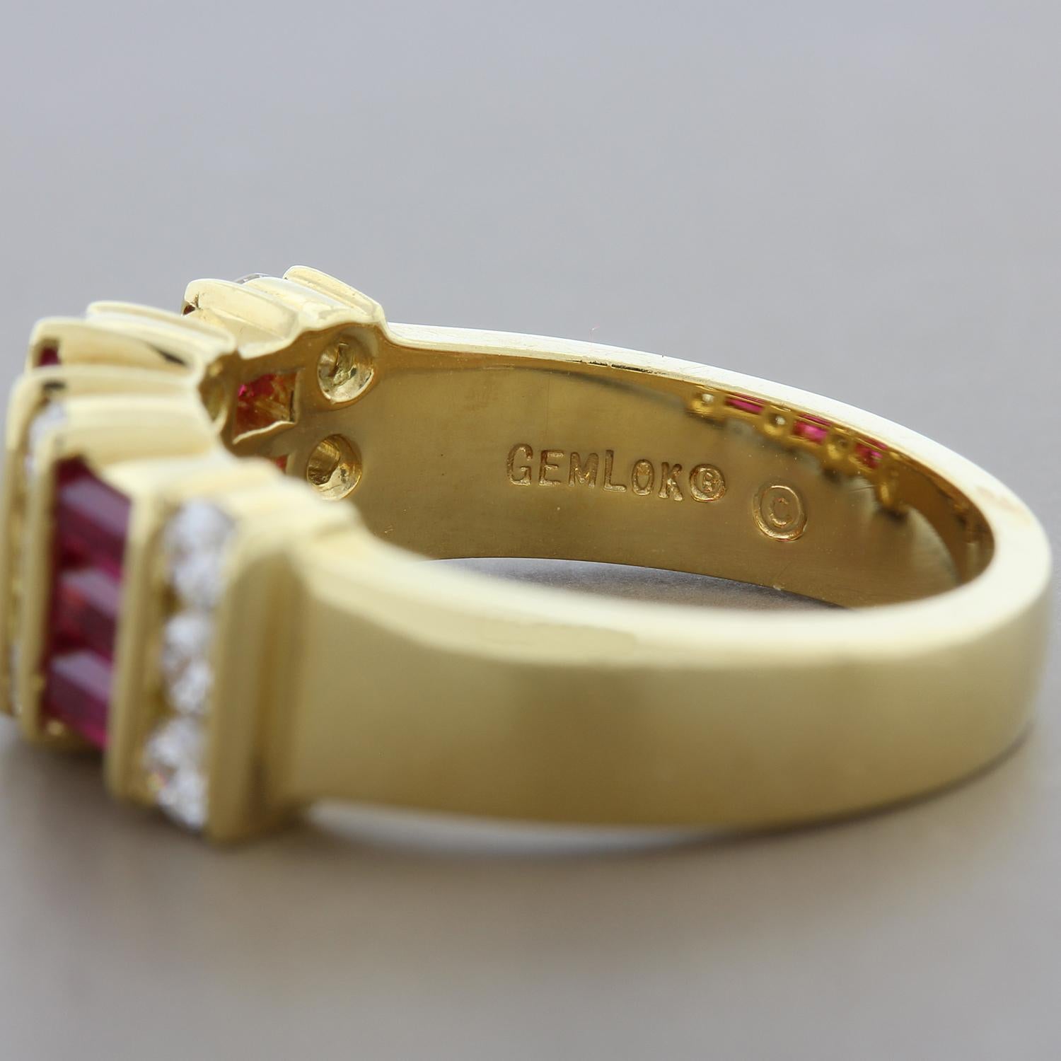 Women's or Men's Gemlok Ruby Diamond Gold Band Ring