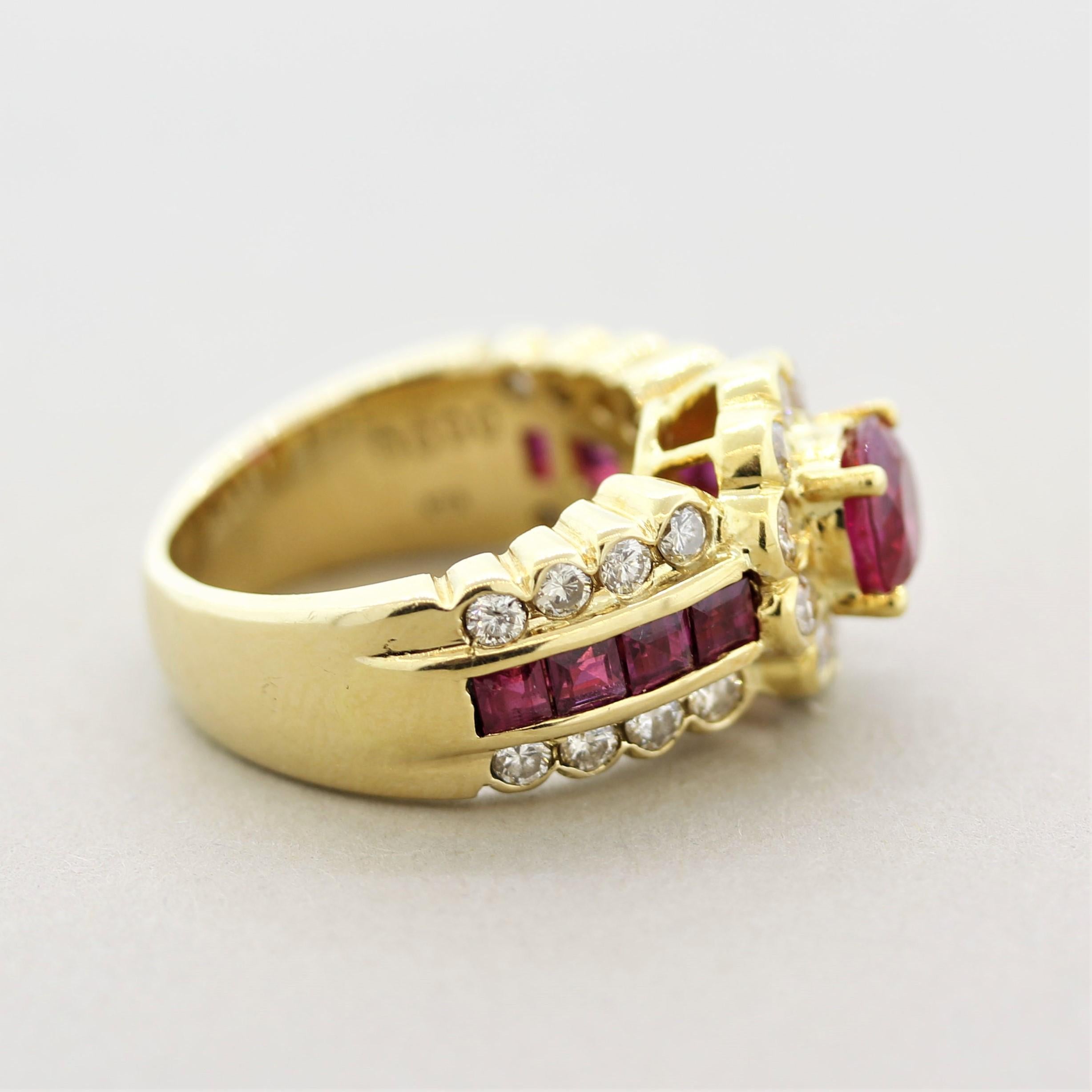 Women's or Men's Ruby Diamond Gold Ring For Sale