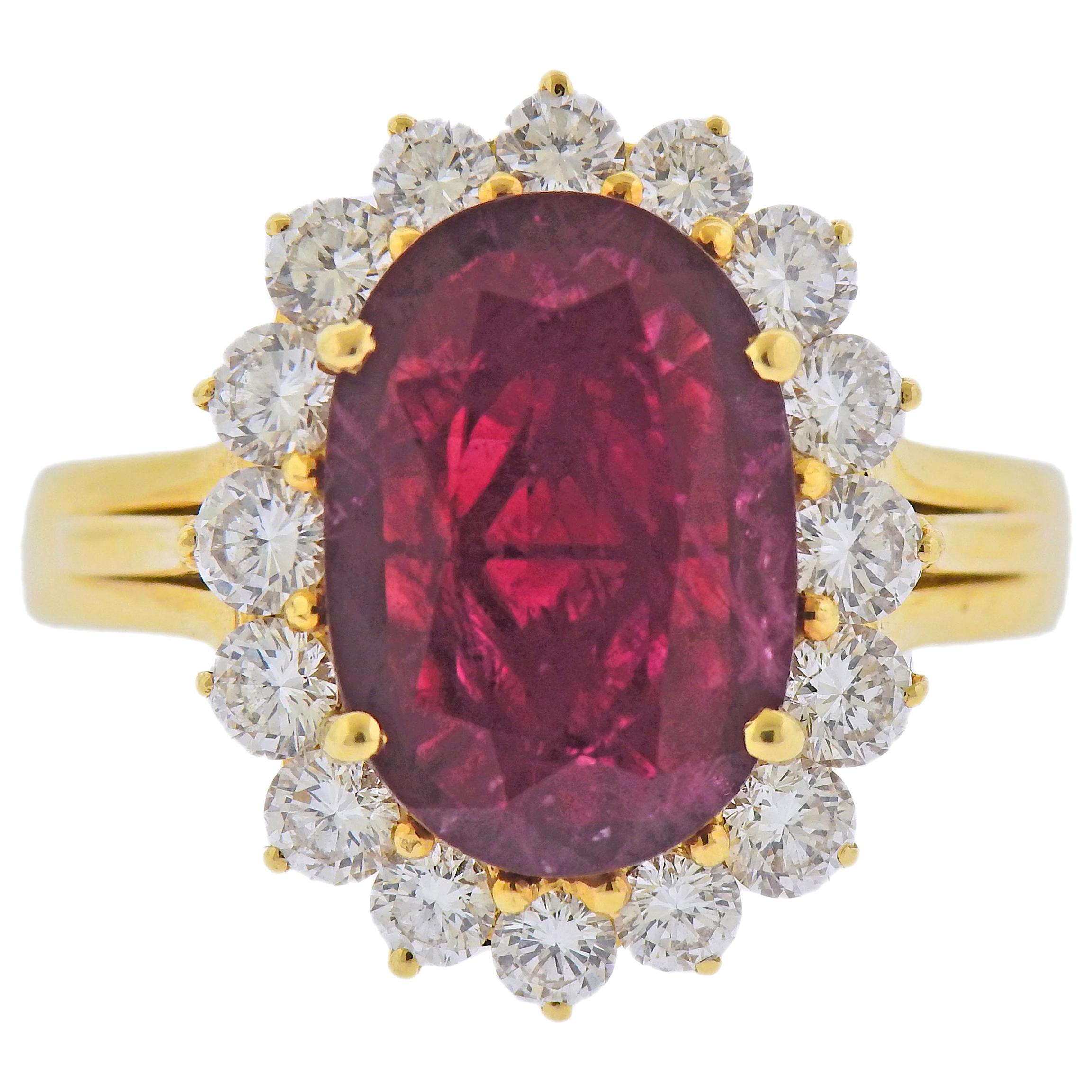 Vintage 18K Yellow Gold Over DIAMOND & RUBY DINNER Cocktail RING 2.70 Ct 