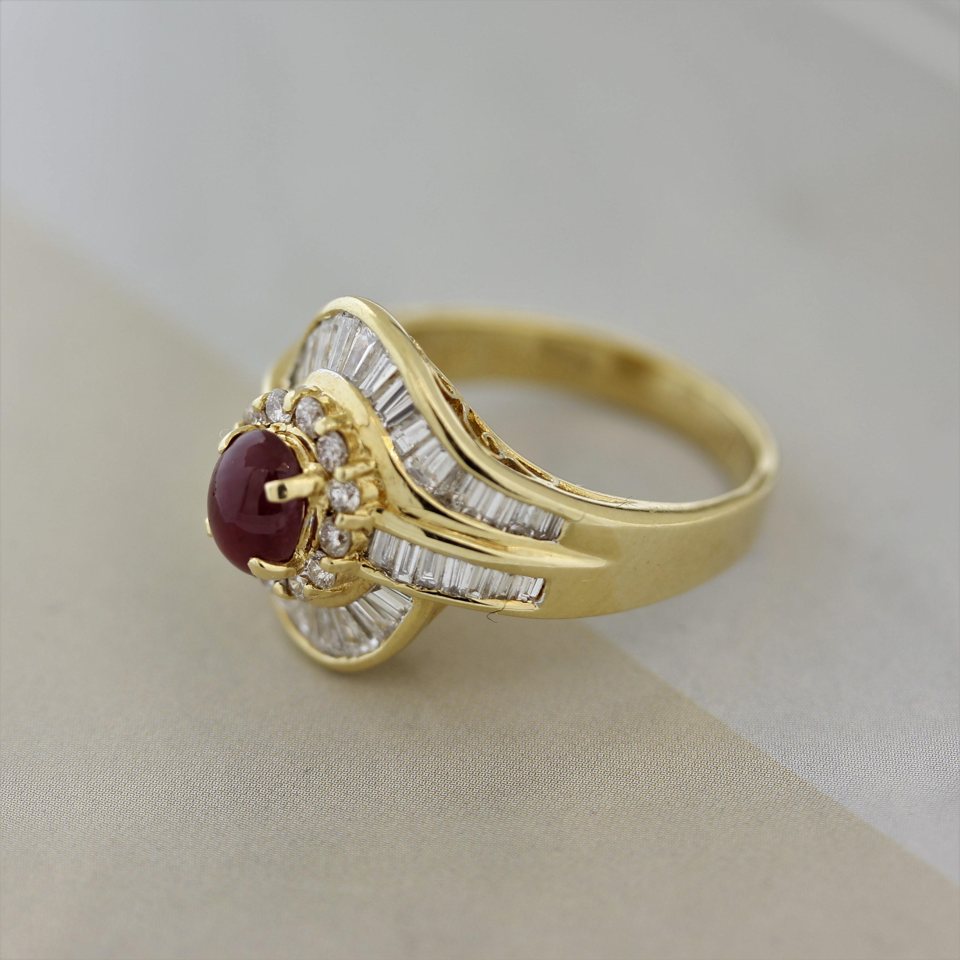 Women's Ruby Diamond Gold Spiral Ring For Sale