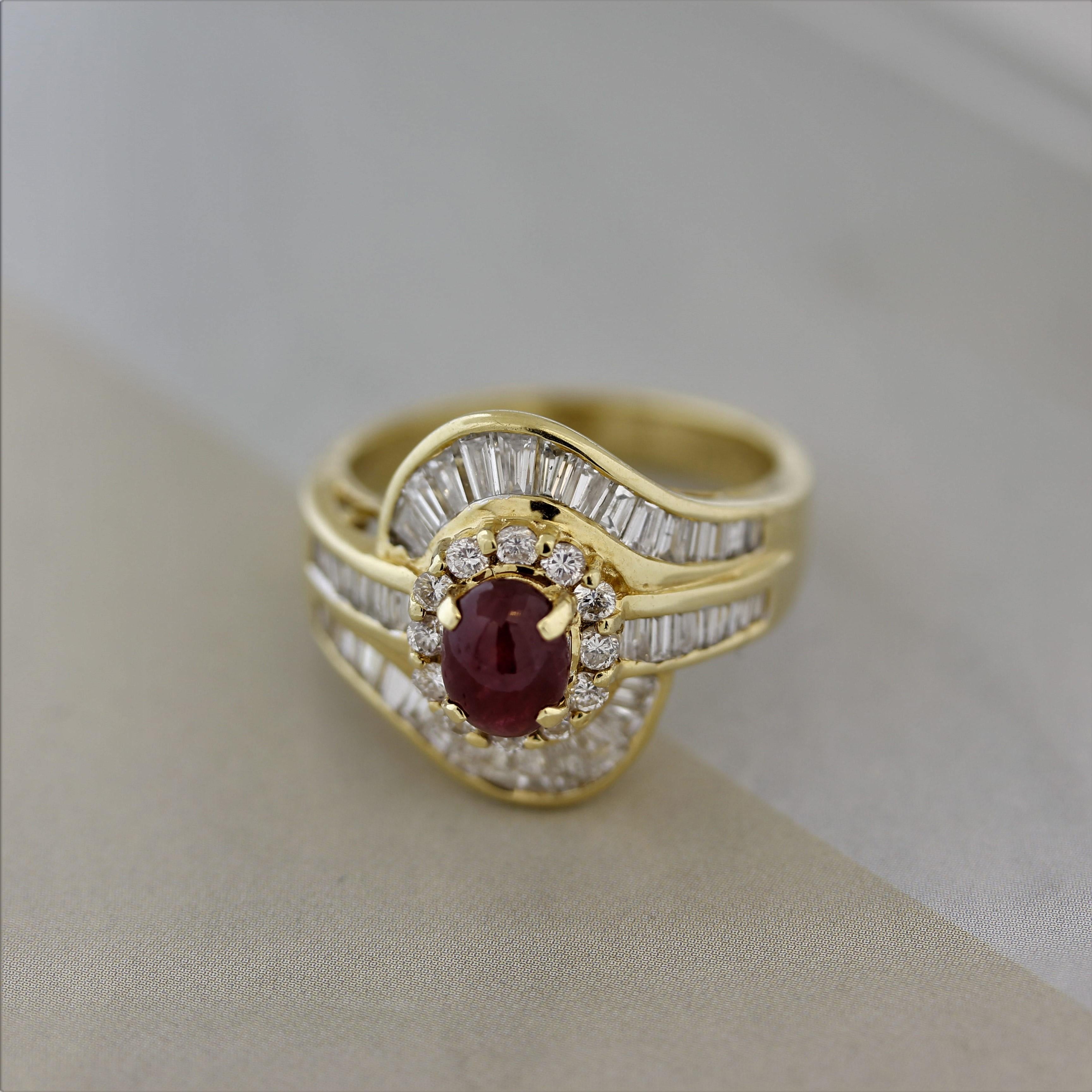 Ruby Diamond Gold Spiral Ring For Sale 1
