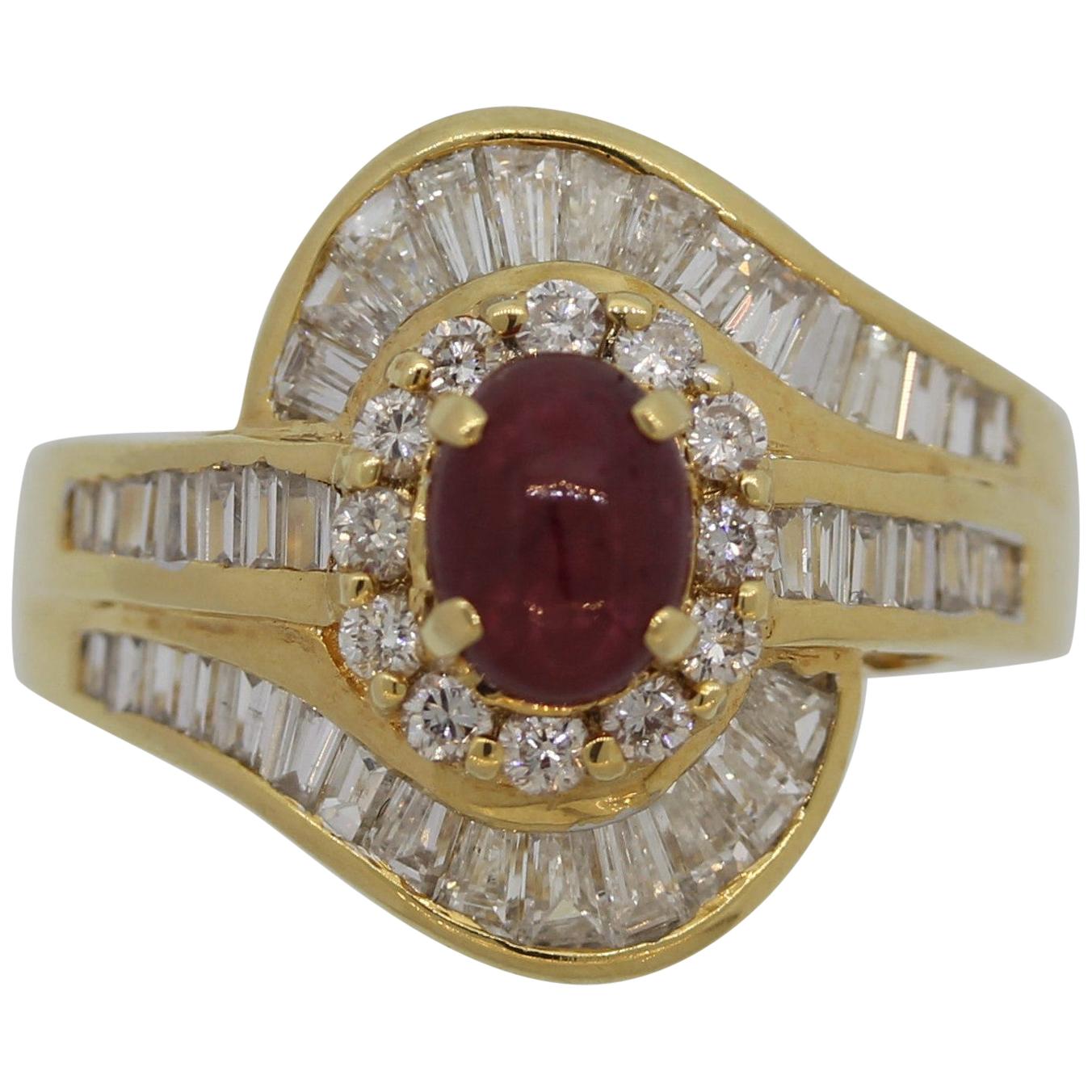 Ruby Diamond Gold Spiral Ring For Sale