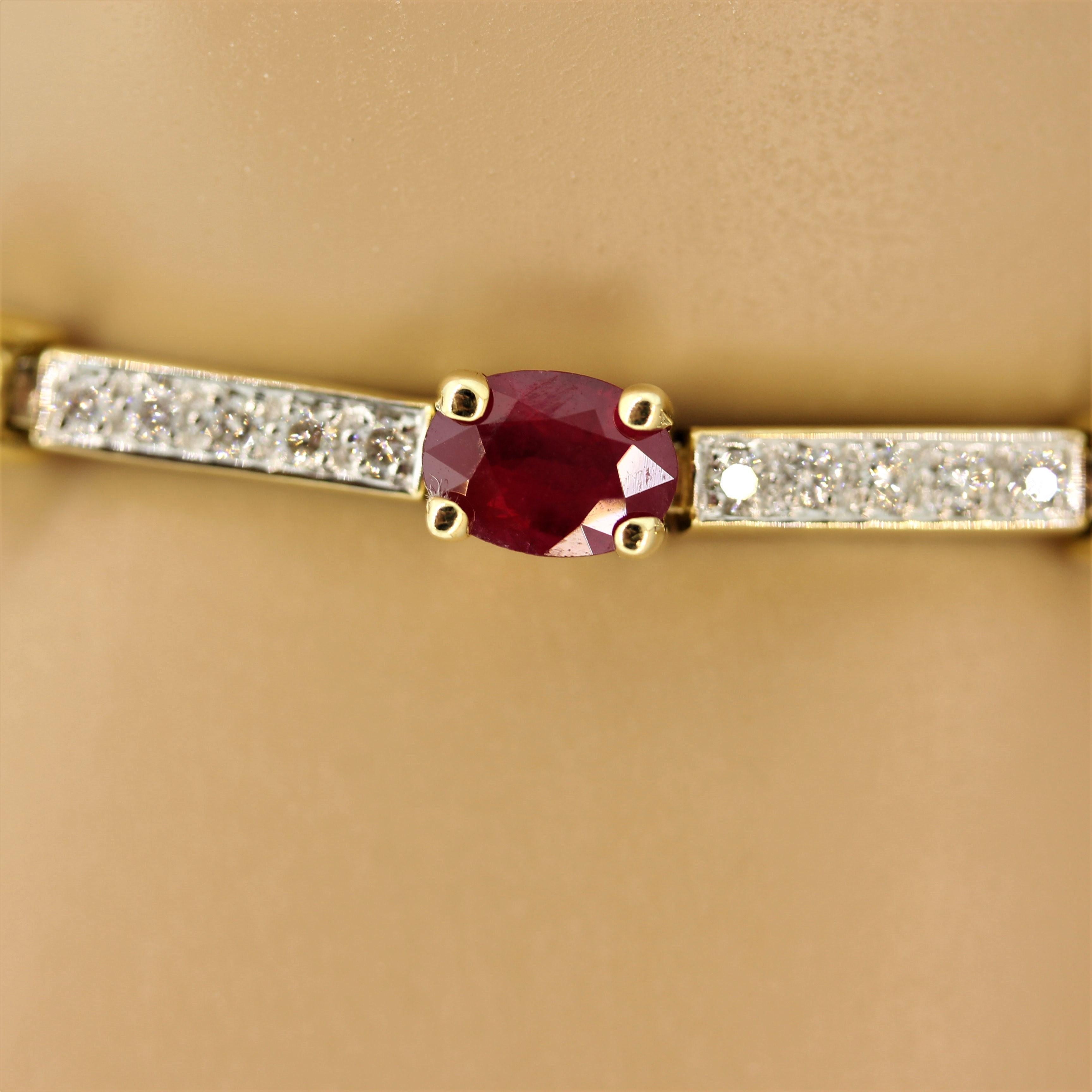 Oval Cut Ruby Diamond Gold Tennis Bracelet For Sale
