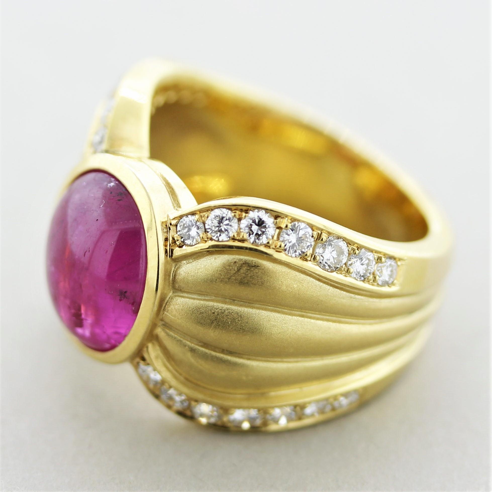Mixed Cut Ruby Diamond Gold Wide-Band Ring