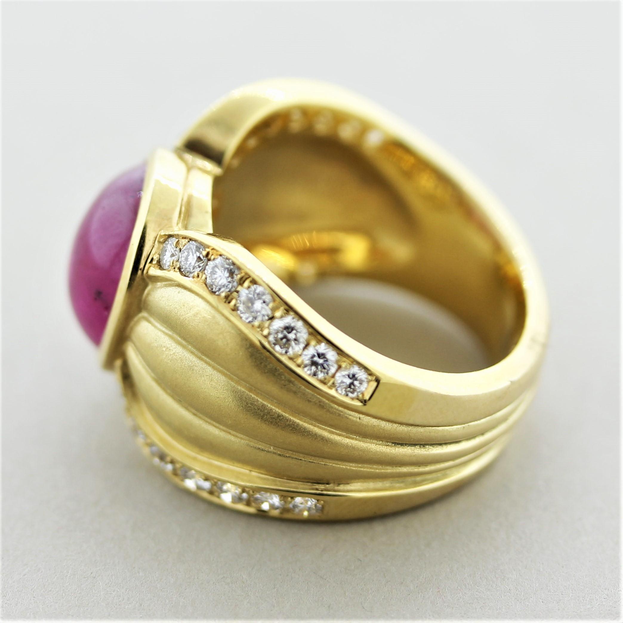 Ruby Diamond Gold Wide-Band Ring In New Condition In Beverly Hills, CA
