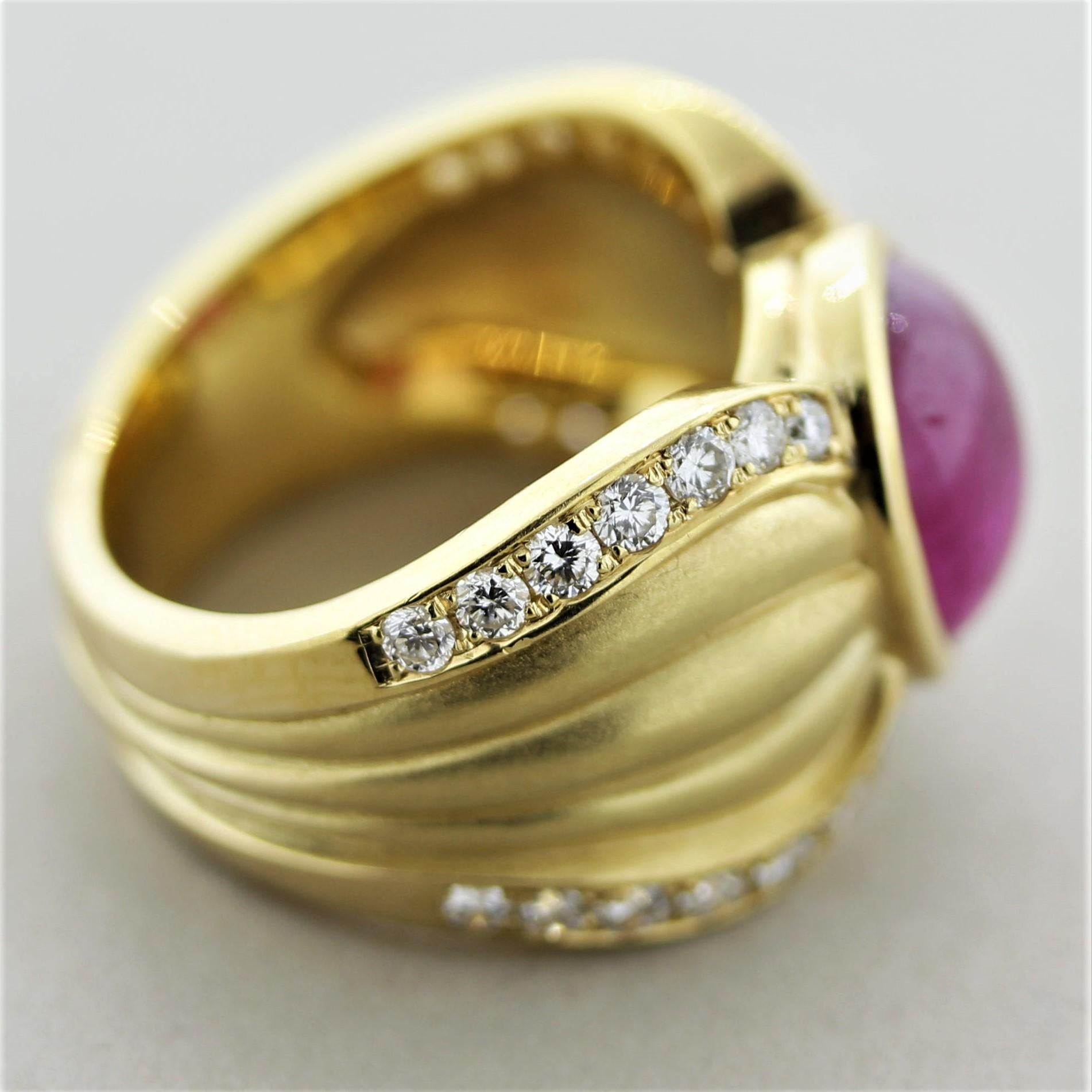Ruby Diamond Gold Wide-Band Ring 2