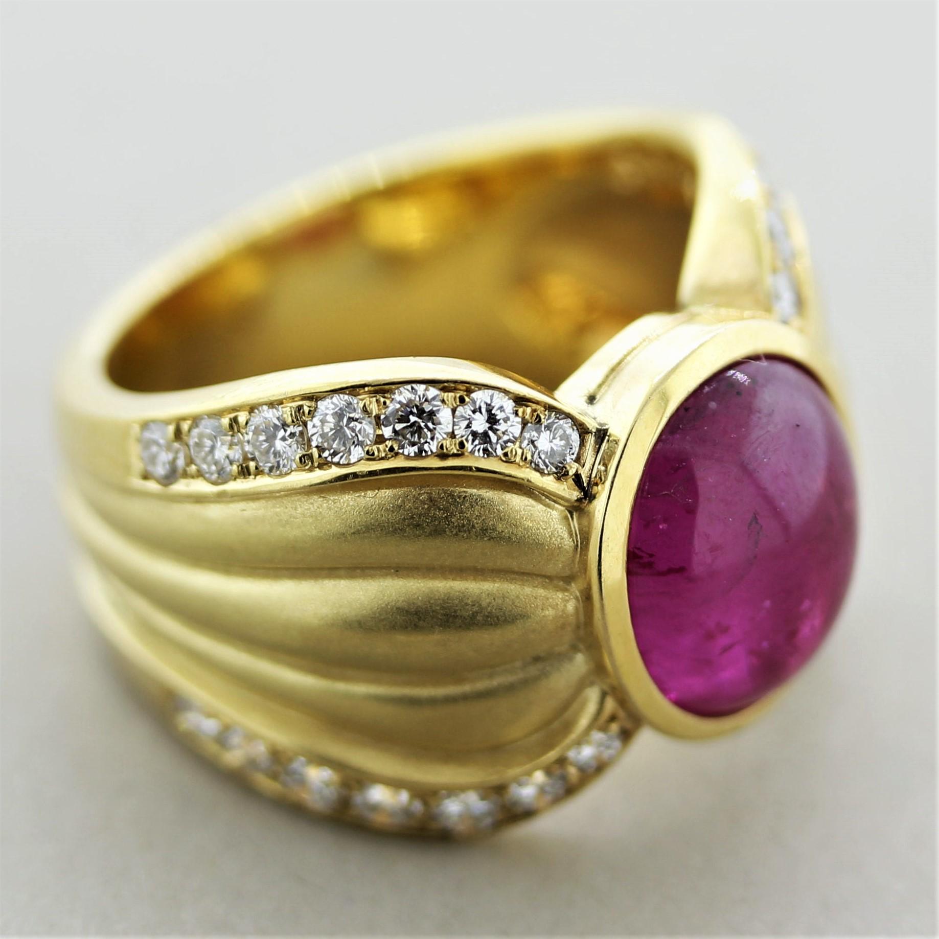 Ruby Diamond Gold Wide-Band Ring 3