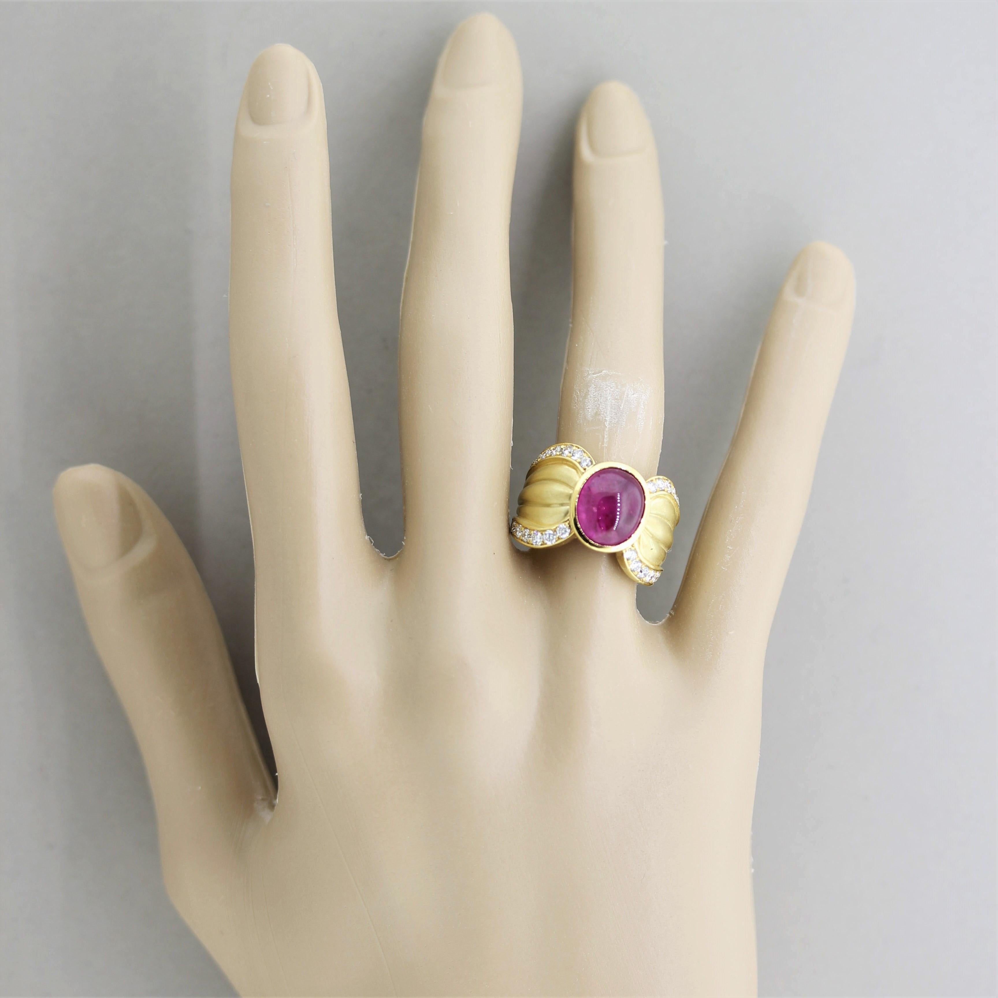 Ruby Diamond Gold Wide-Band Ring 4
