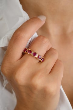 Ruby Diamond Half Stackable Engagement Band Ring in Solid 18k Yellow Gold