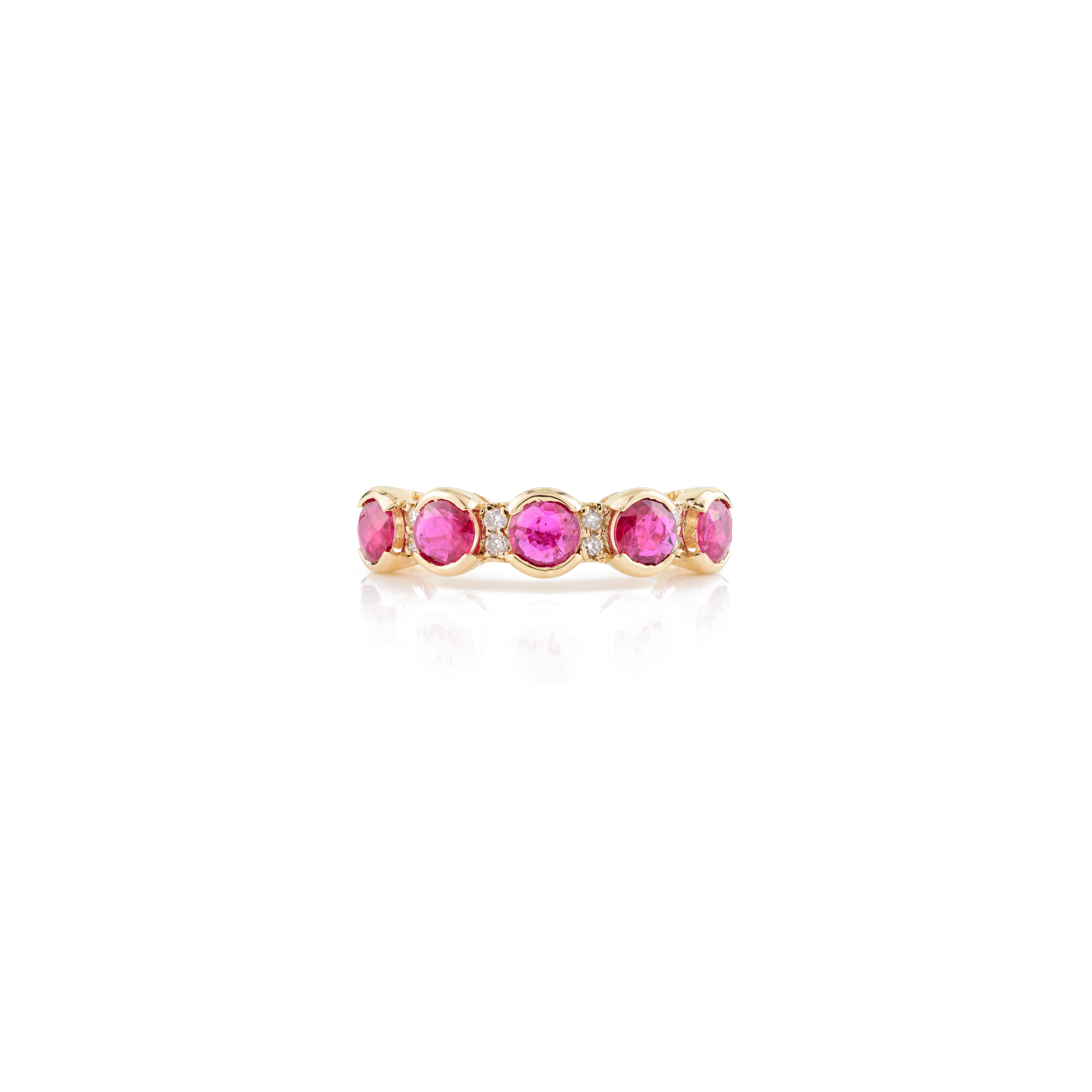 En vente :  Ruby Diamond Half Stackable Engagement Band Ring in Solid 18k Yellow Gold (Bague de fiançailles en or jaune 18k) 3