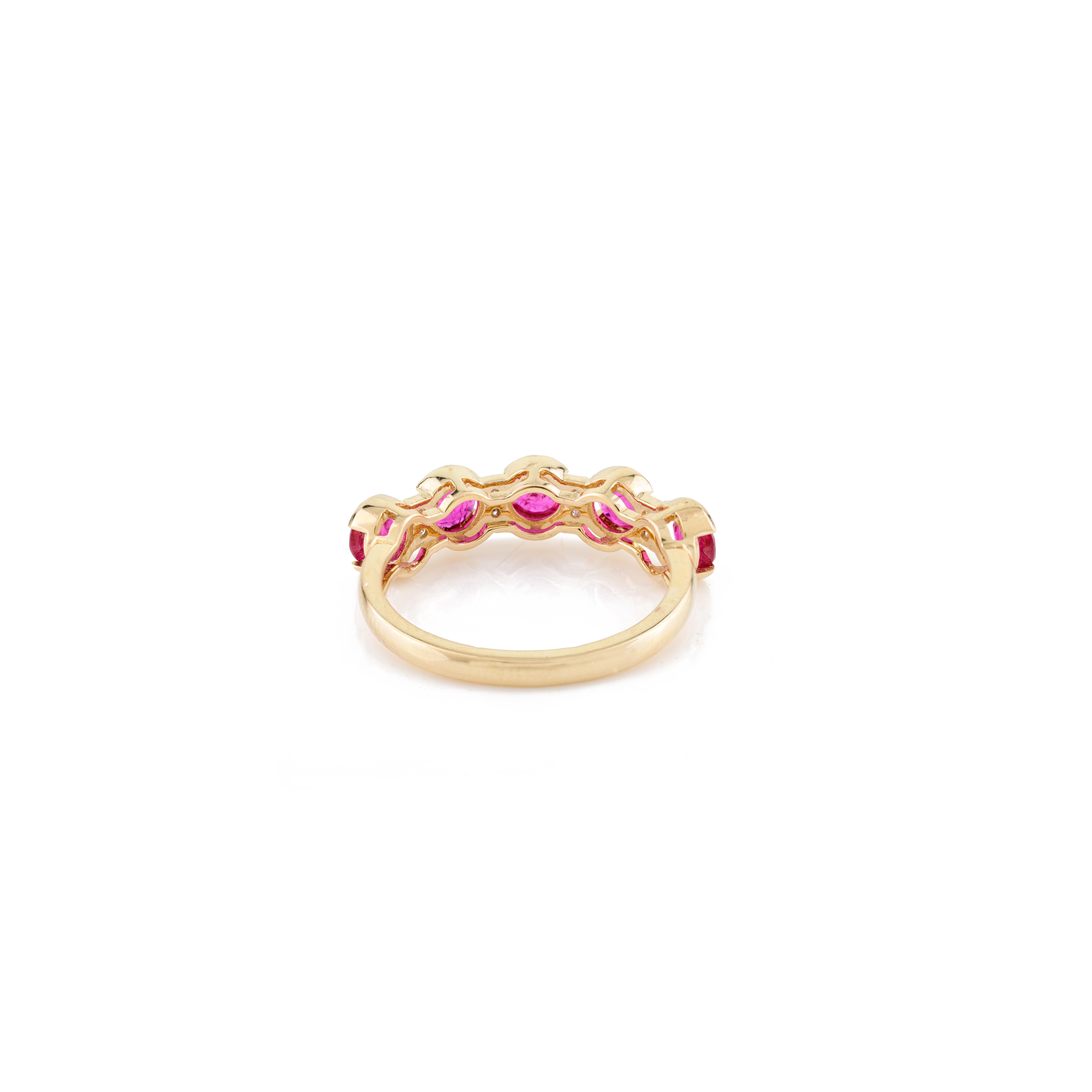 En vente :  Ruby Diamond Half Stackable Engagement Band Ring in Solid 18k Yellow Gold (Bague de fiançailles en or jaune 18k) 7