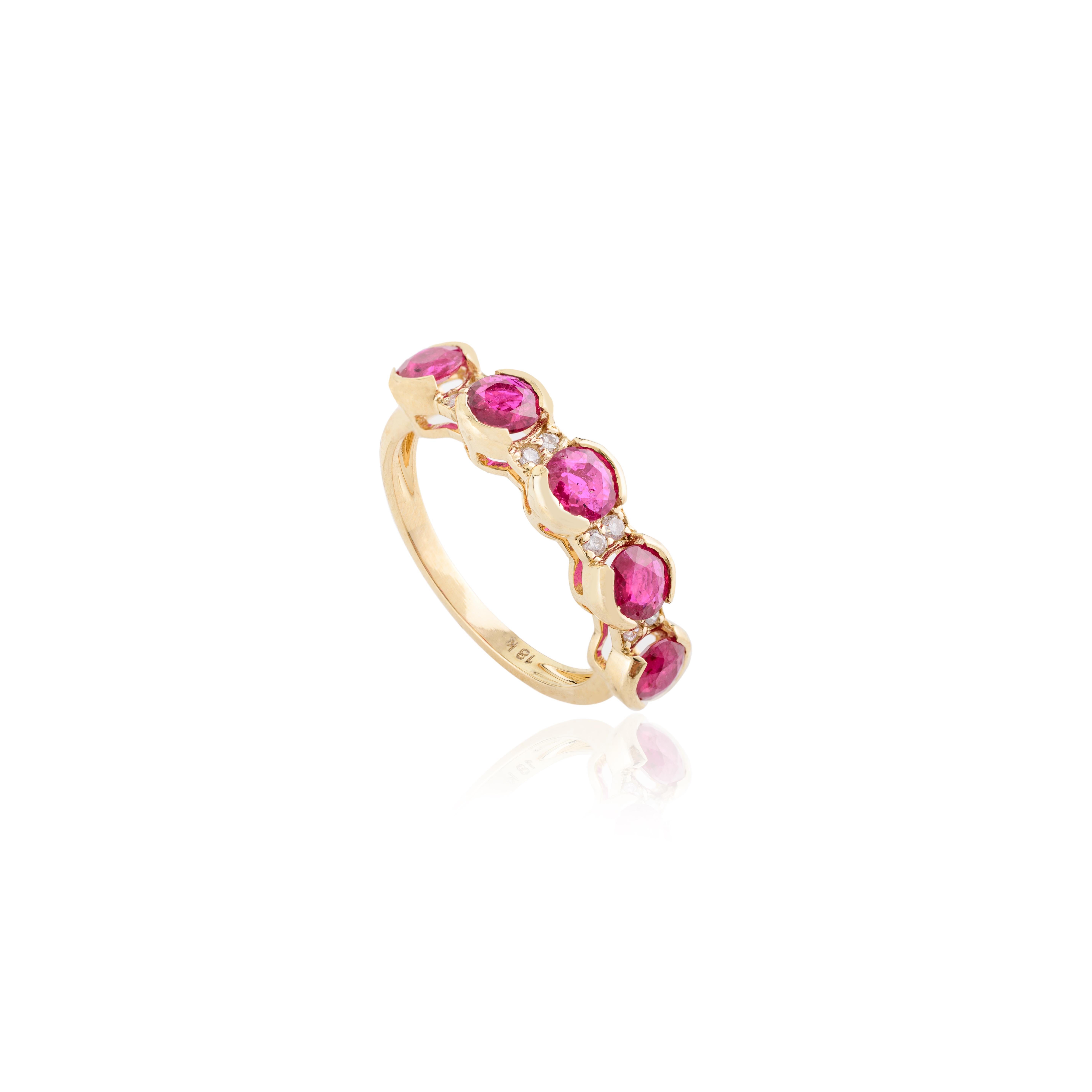 En vente :  Ruby Diamond Half Stackable Engagement Band Ring in Solid 18k Yellow Gold (Bague de fiançailles en or jaune 18k) 8