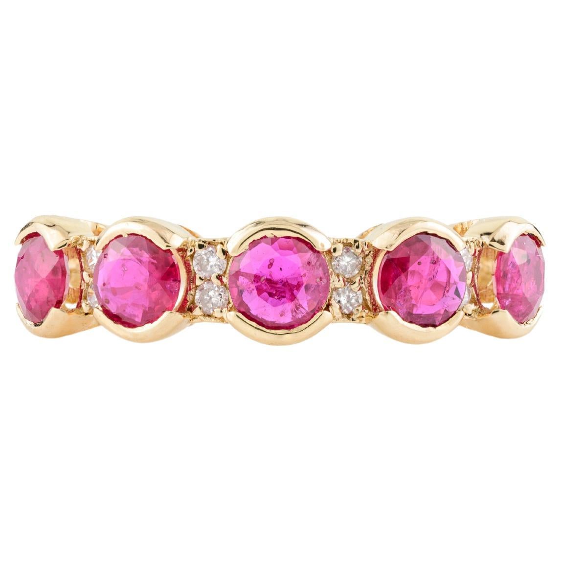 Ruby Diamond Half Stackable Engagement Band Ring in Solid 18k Yellow Gold