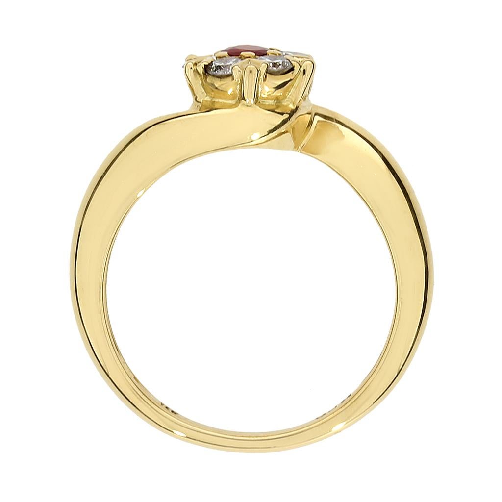 Ruby & Diamond Halo 14K Bypass Ring In Excellent Condition For Sale In Fuquay Varina, NC