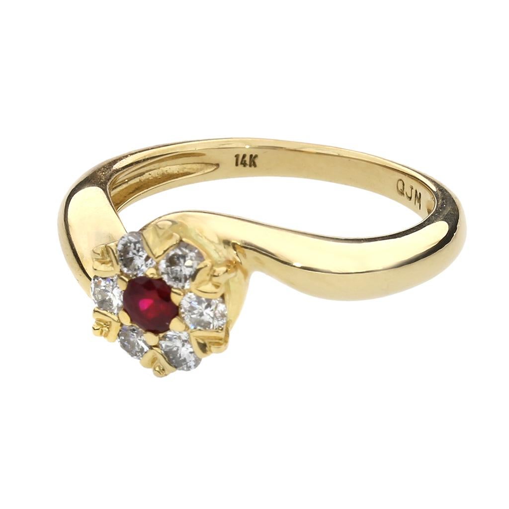 Women's or Men's Ruby & Diamond Halo 14K Bypass Ring For Sale