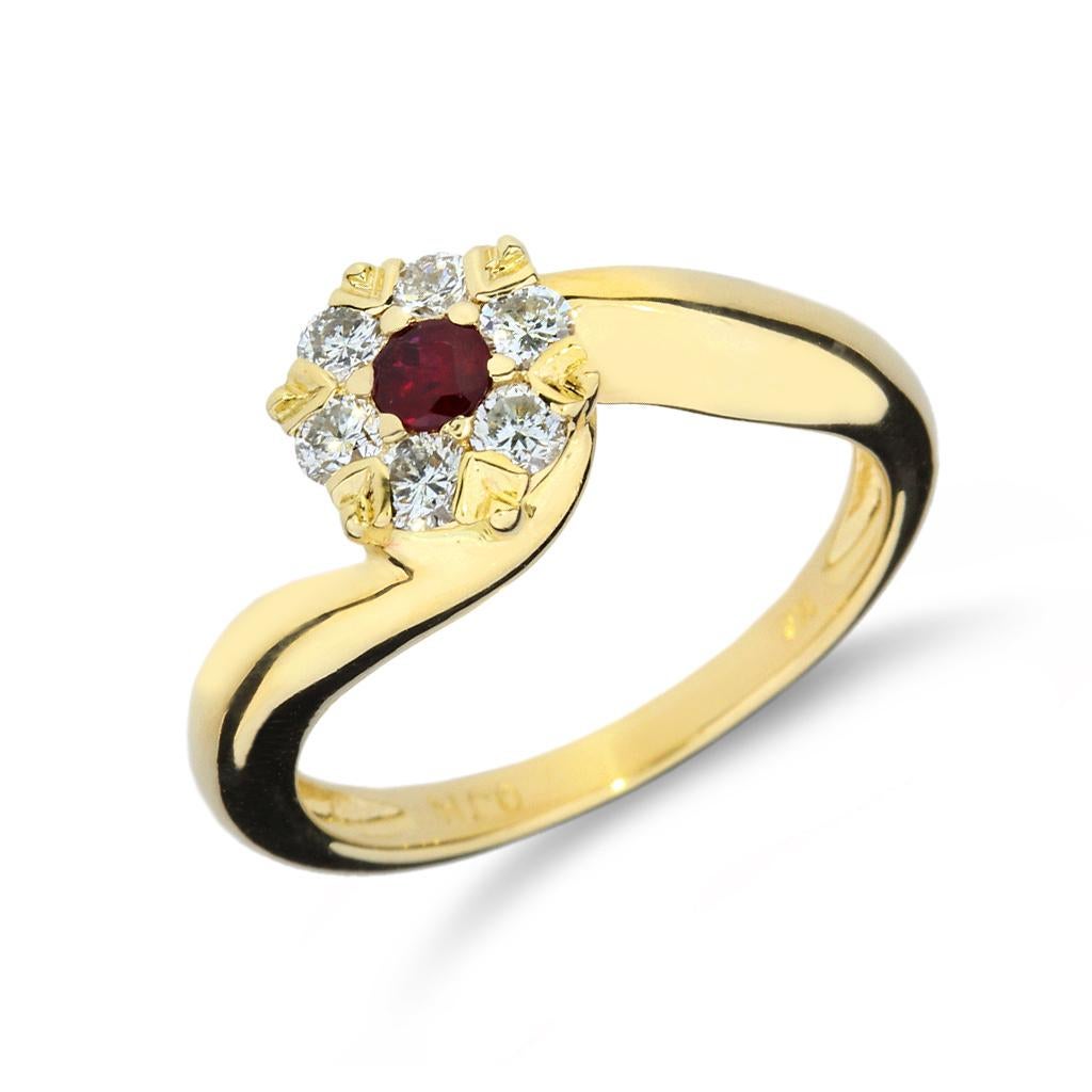 Ruby & Diamond Halo 14K Bypass Ring For Sale