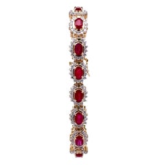 Ruby Diamond Halo 14k Yellow Gold Bracelet